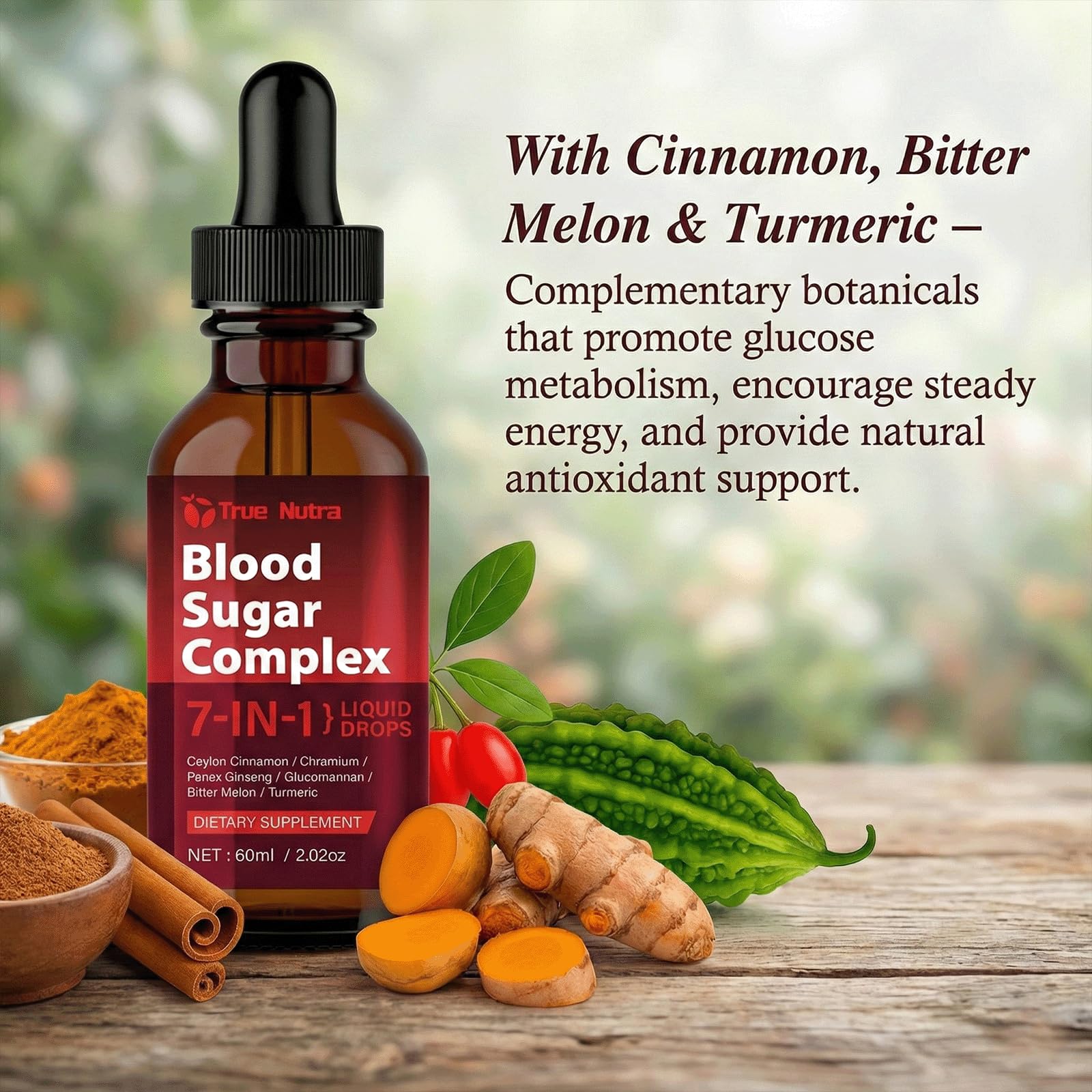 true nutra Blood Sugar Complex, 7-in-1 Formula Blood Sugar Support Supplement with Berberine, Ceylon Cinnamon, Chromium, Bitter Melon, Turmeric, Ginseng, Glucomannan (1PCS) true nutra uk supplements