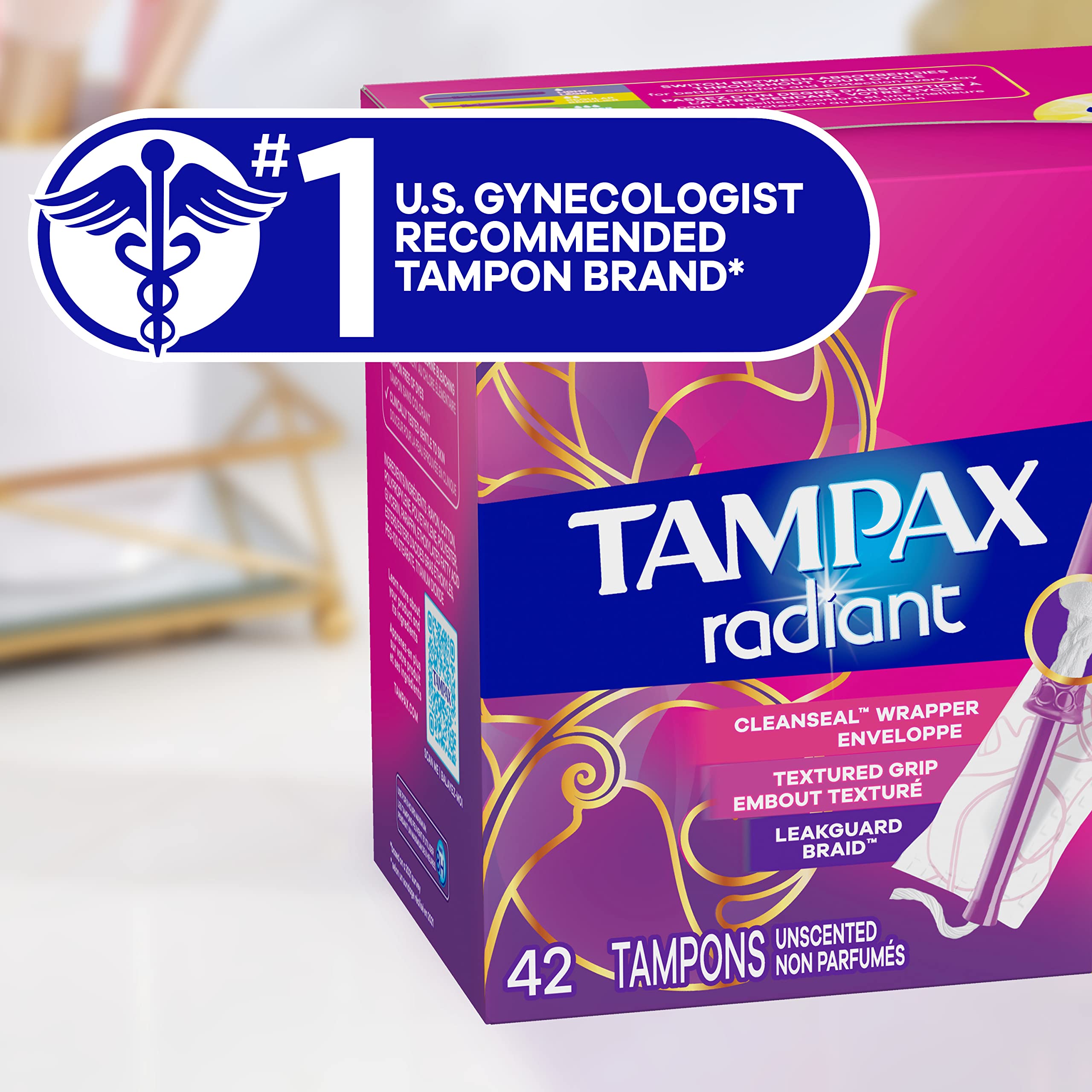 Tampax Radiant Tampons Multipack, Regular/Super Absorbency, with Leakguard Braid, Unscented, 84 Count Tampax uk supplements