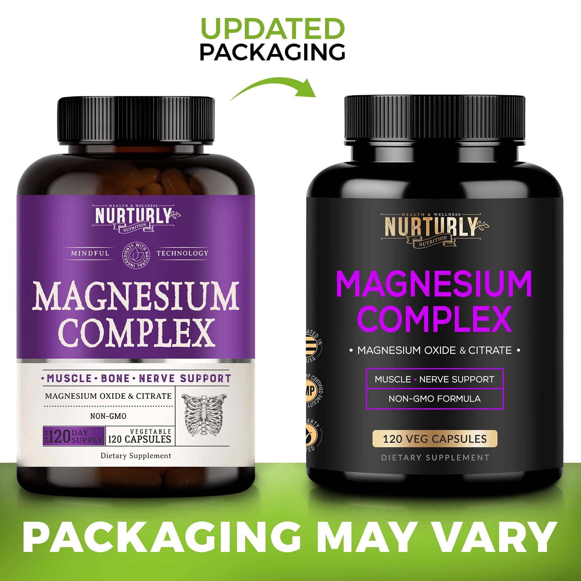 Magnesium Citrate & Oxide 500mg Complex Supplement - High Absorption Maximum Strength - Helps Support Bone Density and Strength, Muscles, Energy and Sleep - 120 Vegan Capsules NURTURLY uk supplements
