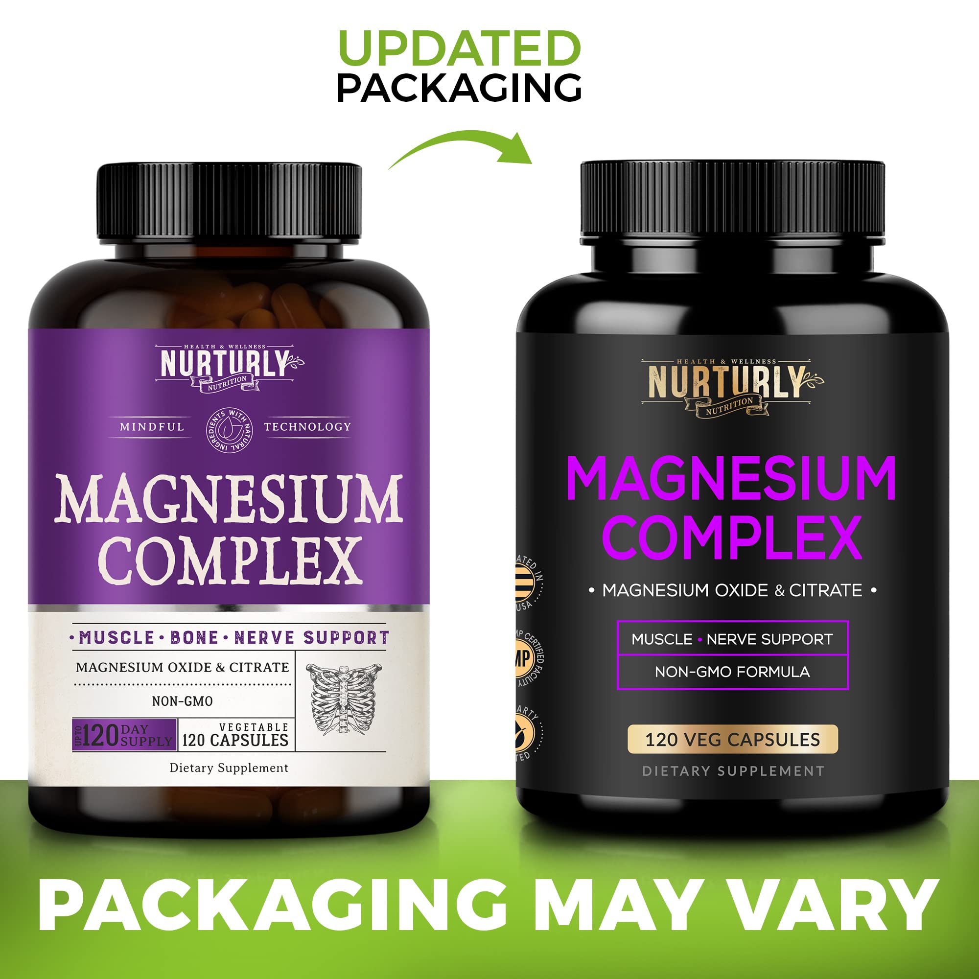 Magnesium Citrate & Oxide 500mg Complex Supplement - High Absorption Maximum Strength - Helps Support Bone Density and Strength, Muscles, Energy and Sleep - 120 Vegan Capsules NURTURLY uk supplements