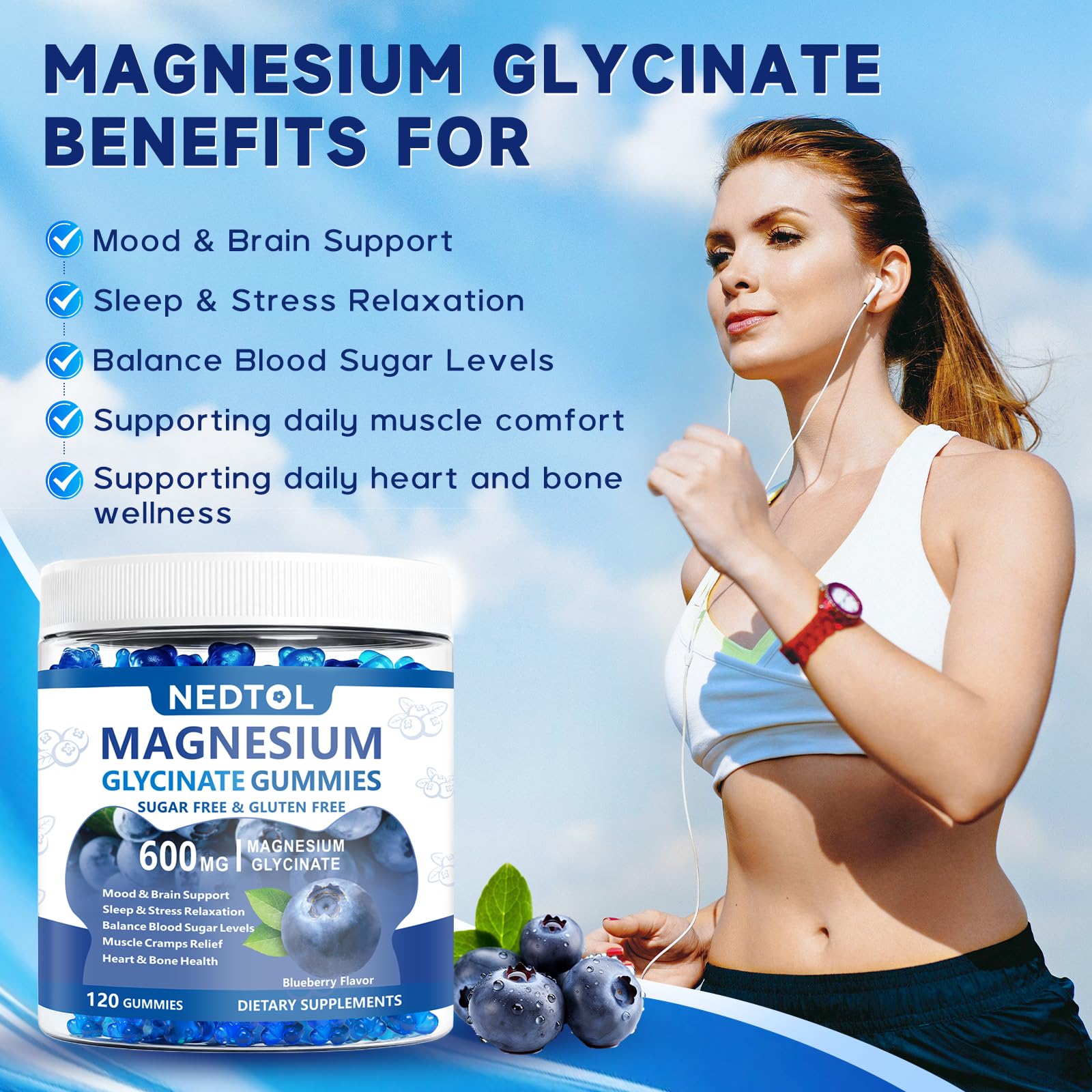 Nedtol Magnesium Glycinate Gummies 600mg, Sugar Free Magnesium Potassium Supplement for Adults with Magnesium L-Threonate, Vitamin D, B6,and CoQ10 for Sleep, Body Support and Relaxation,120 Count Nedtol uk supplements