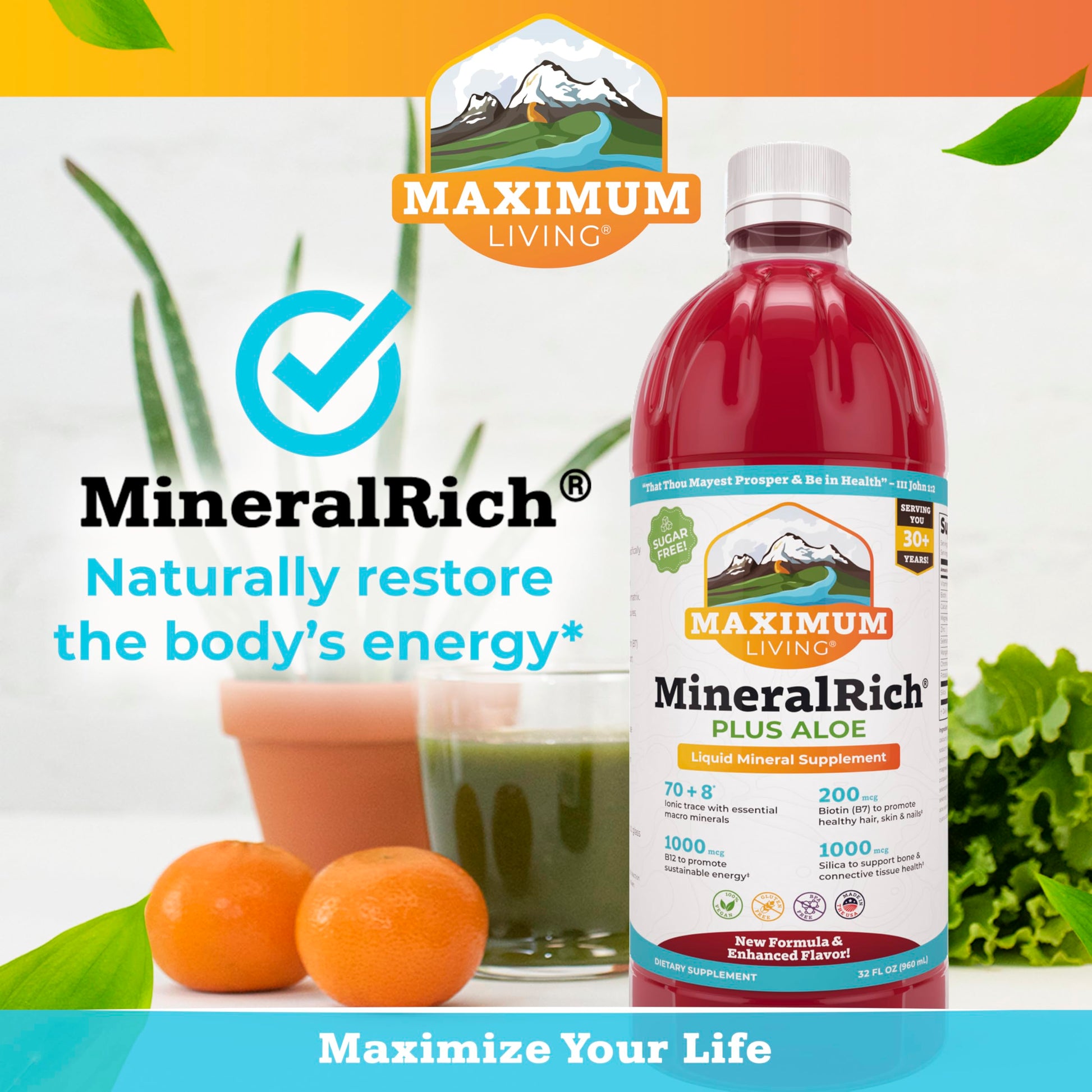 Maximum Living MineralRich Minerals Supplement with Aloe - Liquid Blend of Vitamins and Trace Minerals - 32 oz Maximum Living uk supplements