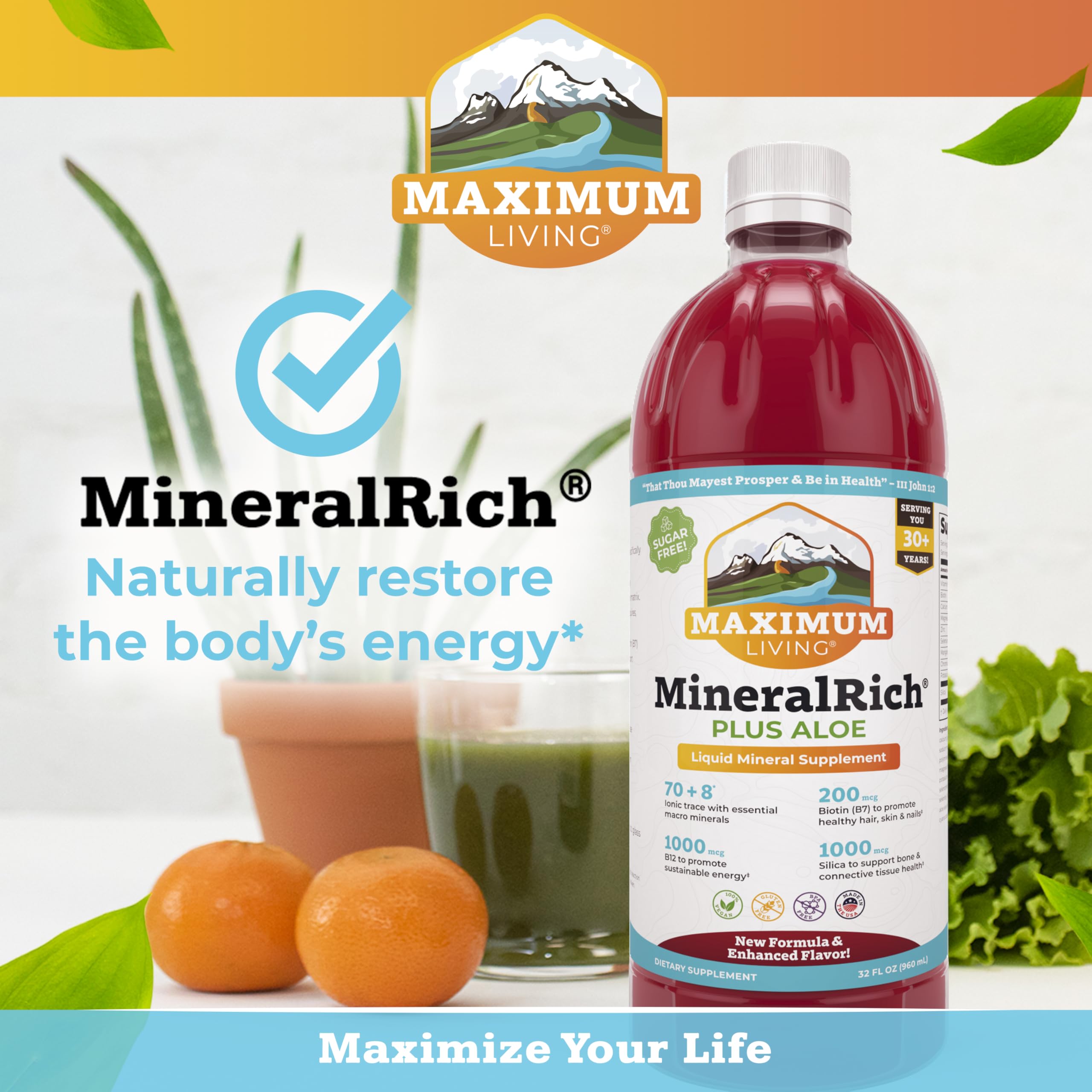 Maximum Living MineralRich Minerals Supplement with Aloe - Liquid Blend of Vitamins and Trace Minerals - 32 oz Maximum Living uk supplements