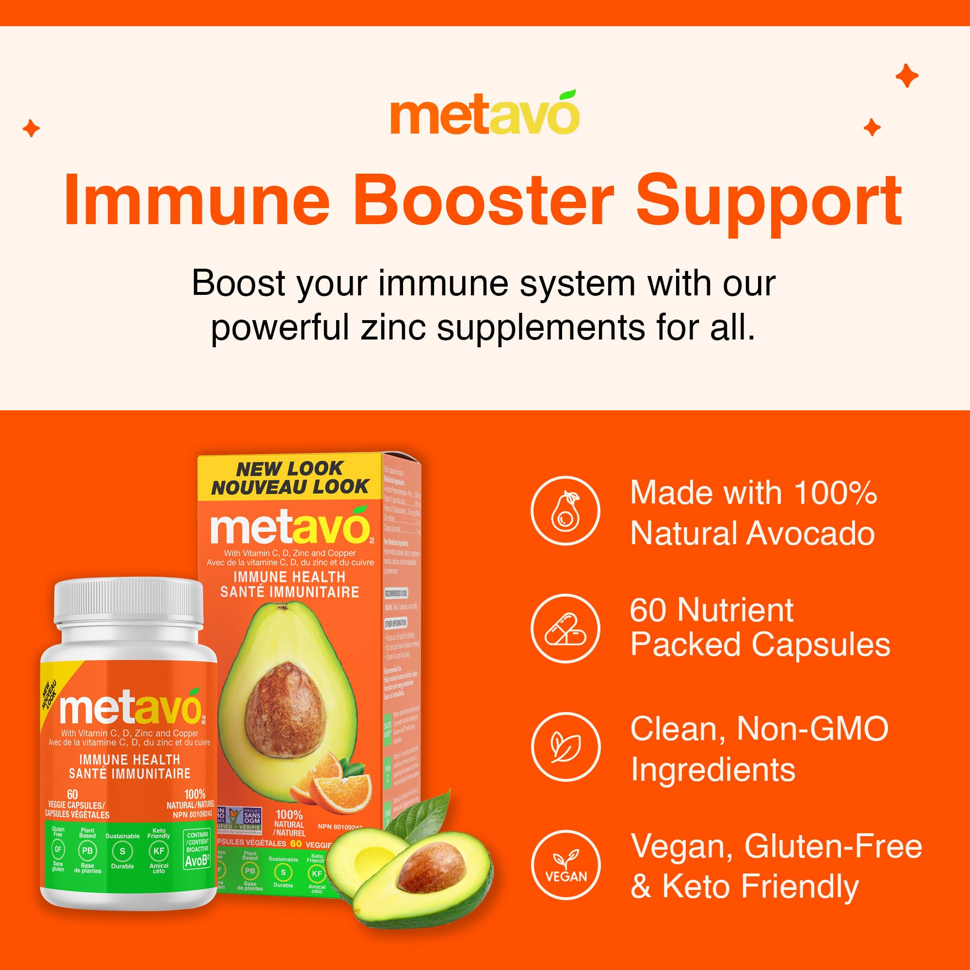 Metavo Immune Health - Natural Immune Support Supplement, Essential Zinc Supplements for Men & Women Enriched with Vitamin C, D & Copper, 60 Vegan Capsules, 30 Servings Metavo uk supplements