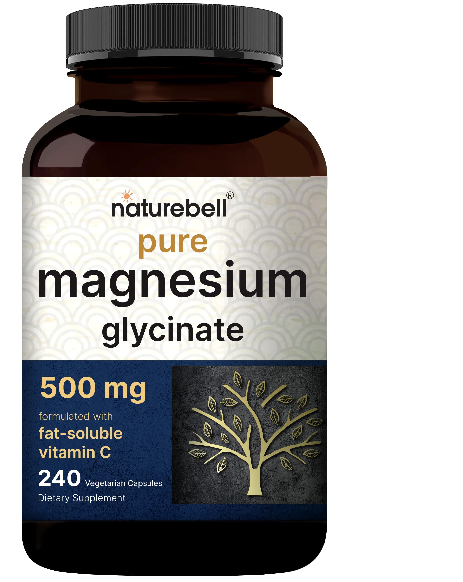 Naturebell Pure Magnesium Glycinate 500mg, 240 Veggie Capsules | 100% Chelated & Purified – 3rd Party Tested, Vegan Friendly, Non-GMO, Fiiler Free NatureBell uk supplements