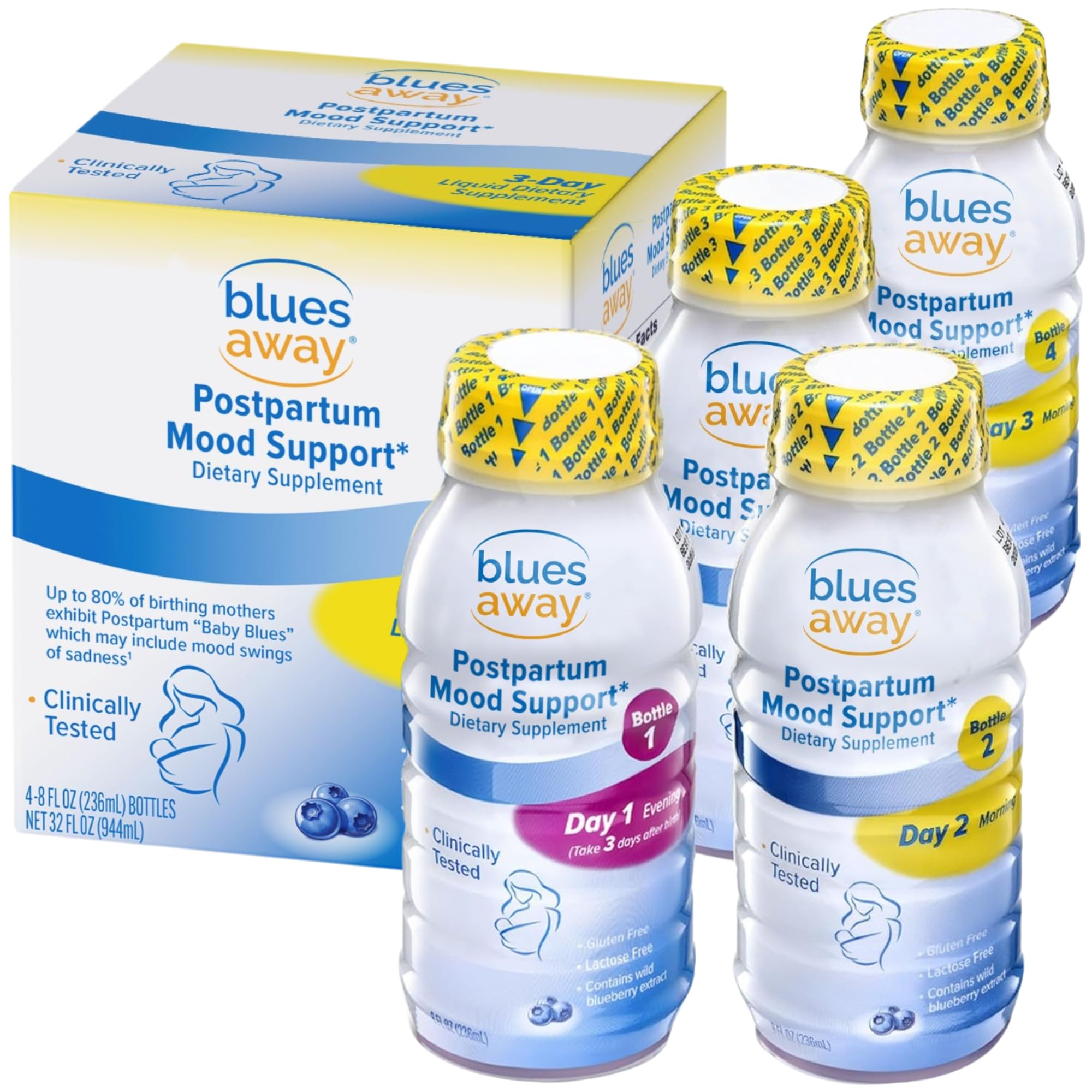 Blues Away Postpartum Mood Support Drink - Breastfeeding Friendly Postnatal Hormone Balance for Women - 3-Day Liquid Dietary Stress Support Shake [4 Bottles] Blues Away uk supplements