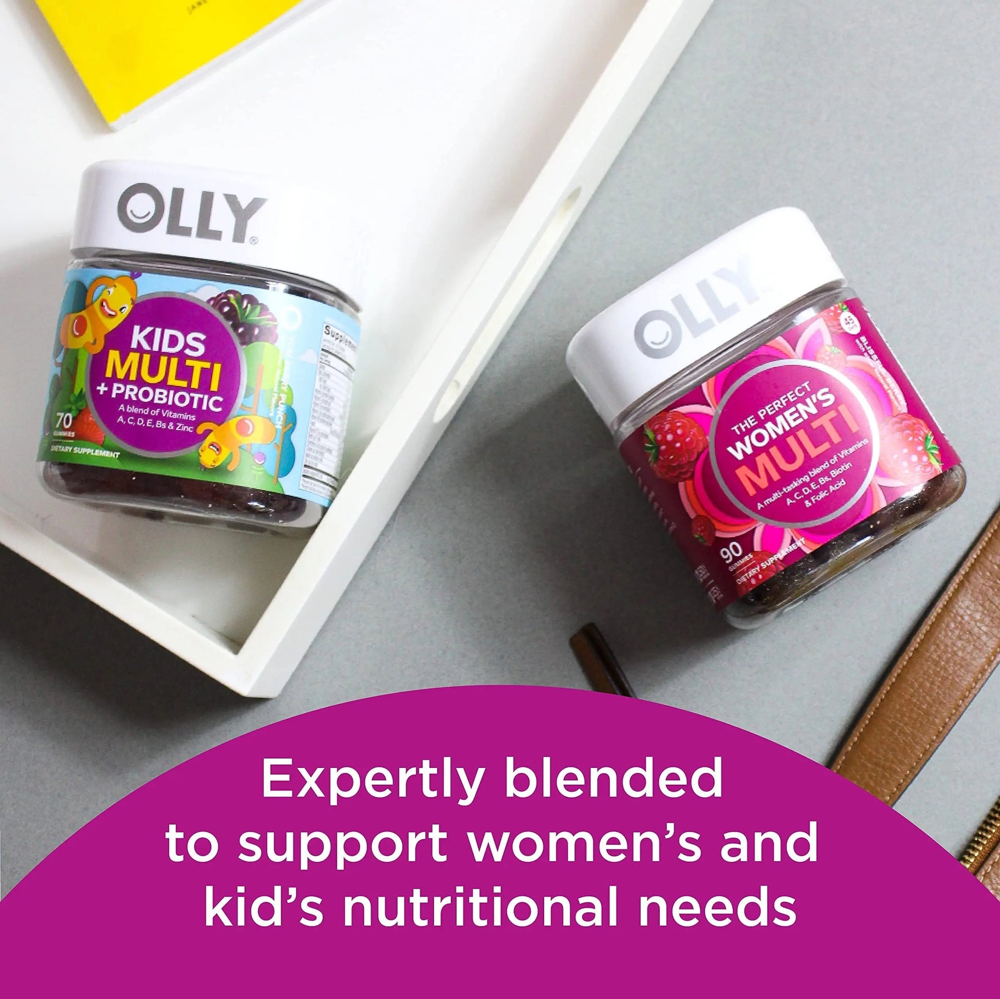OLLY Gift, Family 2 Pack: Women's Multivitamin Gummy (90 Count), Kids Multivitamin + Probiotic Gummy (70 Count), Vitamins A, D, C, E, B, Chewable Supplement OLLY uk supplements