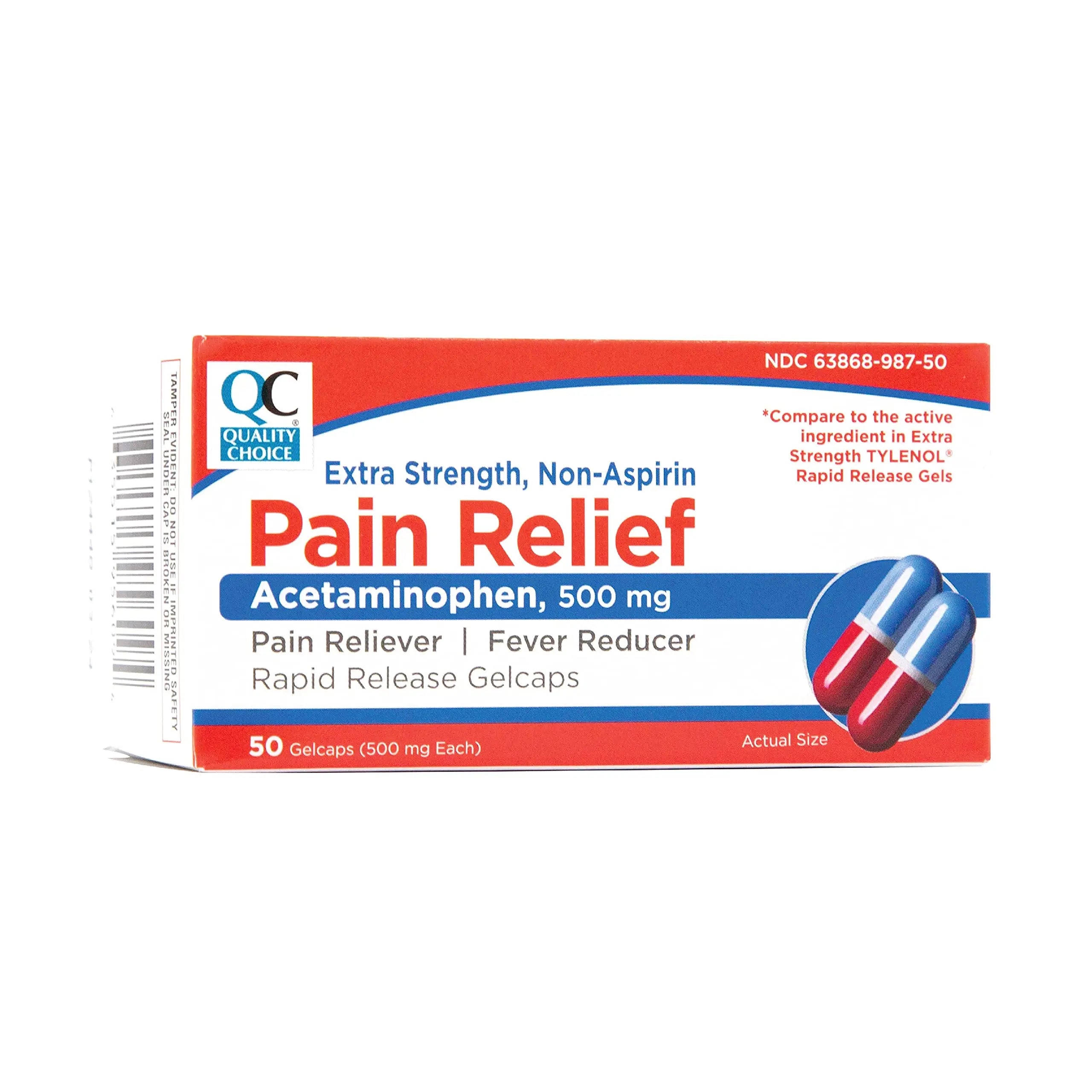 Quality Choice, Extra Strength, Non Aspirin Pain Relief, Acetaminophen 500 MG, Pain Reliever & Fever Reducer, Rapid Release Gelcaps, 50 Count Package Quality Choice uk supplements