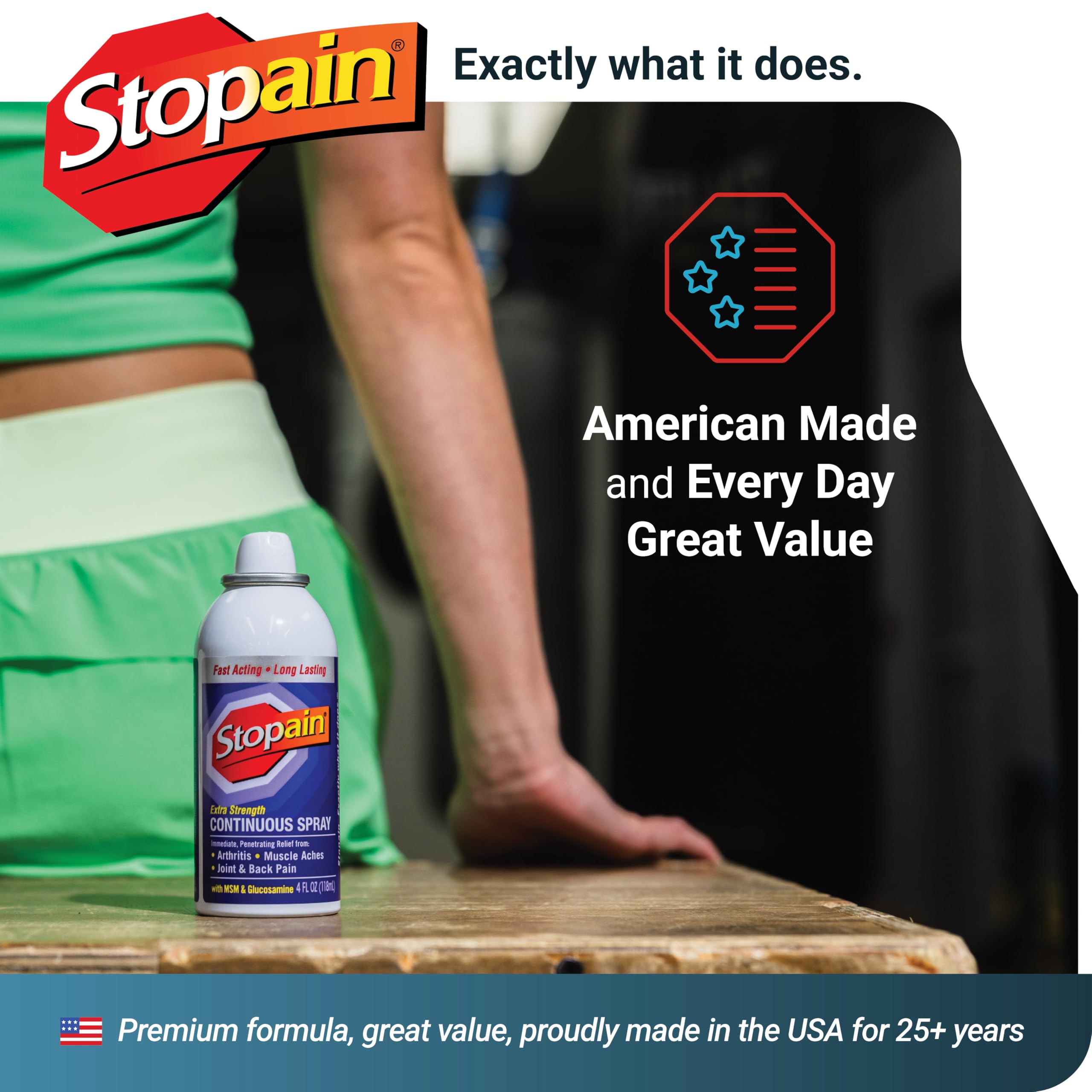 Stopain Pain Relief Spray 4oz, USA Made, Max Strength Fast Acting with Menthol, MSM, Glucosamine for Lower Back, Arthritis, Knee, Neck, Joints, HSA FSA Approved OTC Topical Analgesic Product Stopain uk supplements