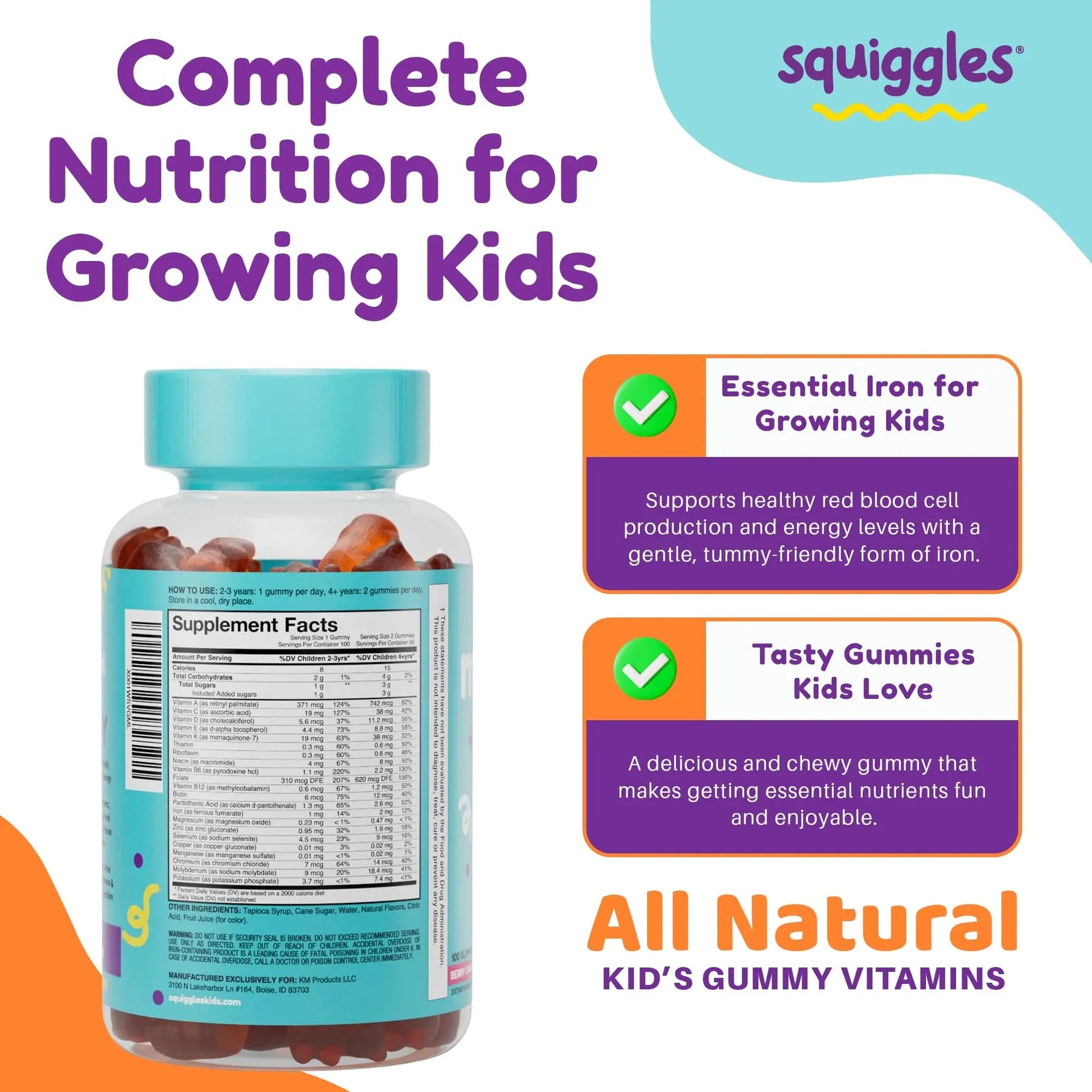 Squiggles Kids Multivitamin + Iron Gummies - Low Sugar Gummy Vitamins with Iron Supplements for Kids Squiggles uk supplements