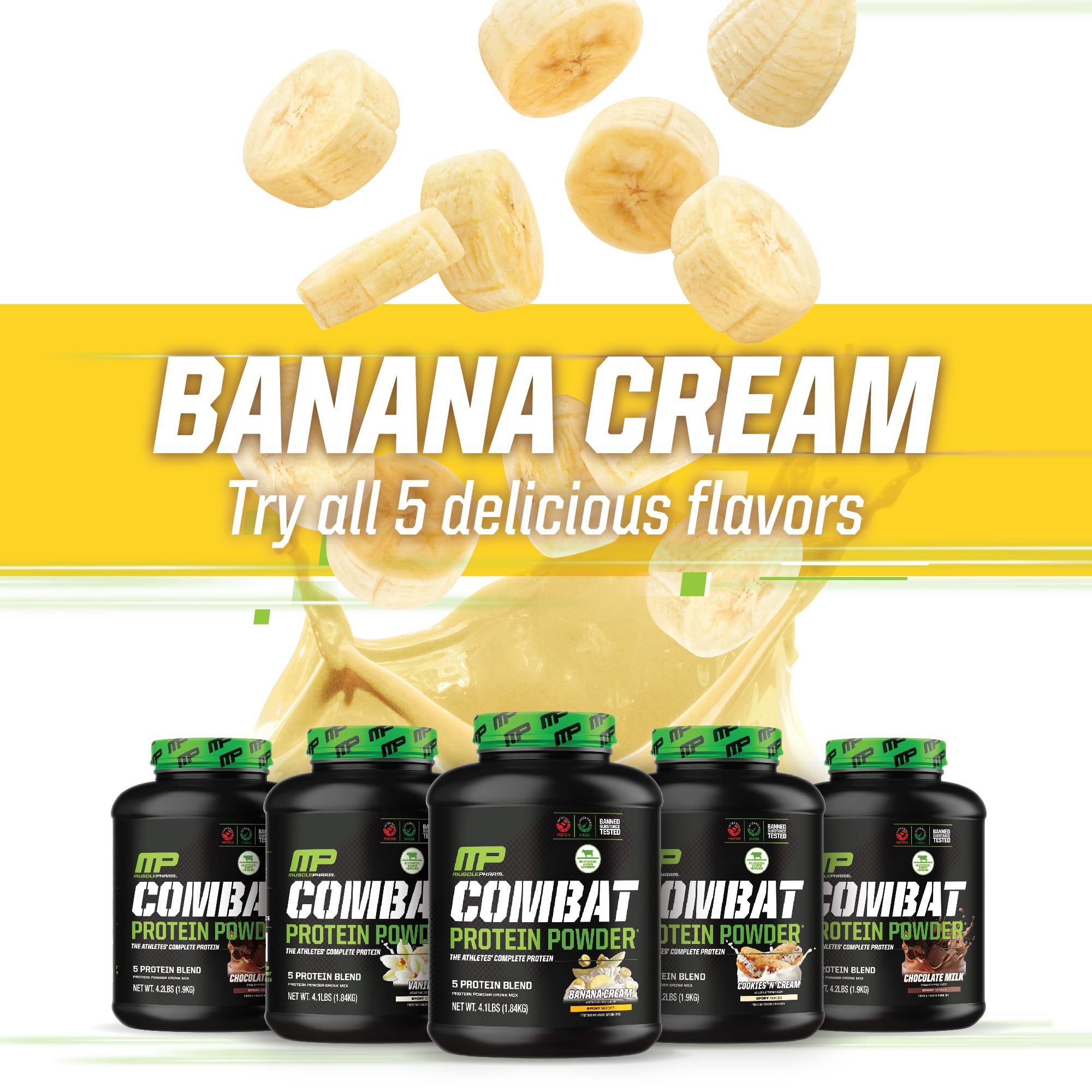 MusclePharm Combat Protein Powder, Banana Cream - 4 lb - Gluten Free - 52 Servings Muscle Pharm uk supplements