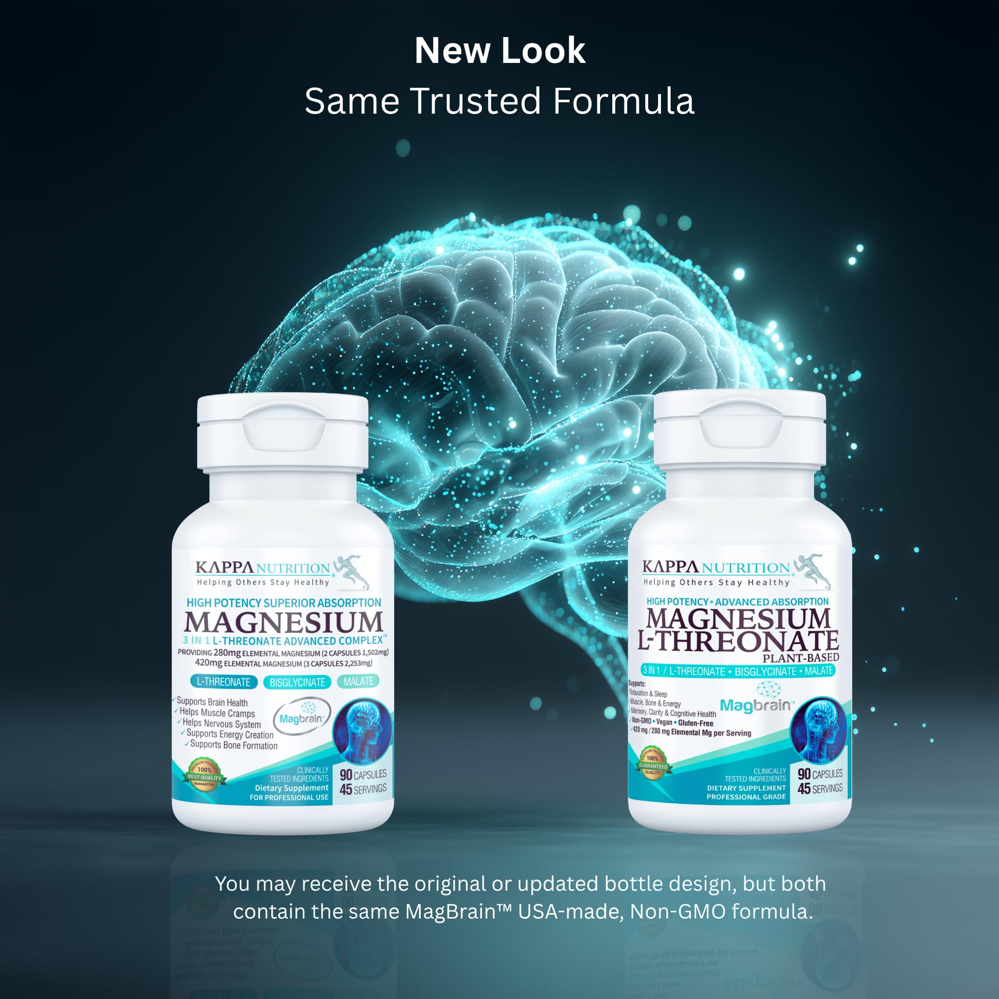 Kappa Nutrition Powered by Magbrain™ Magnesium L-Threonate Plant-Based, 90 Vegan Capsules, 420mg Elemental Magnesium (3 Capsules) from 2,253mg, Brain, Sleep & Muscle Support. KAPPA NUTRITION uk supplements