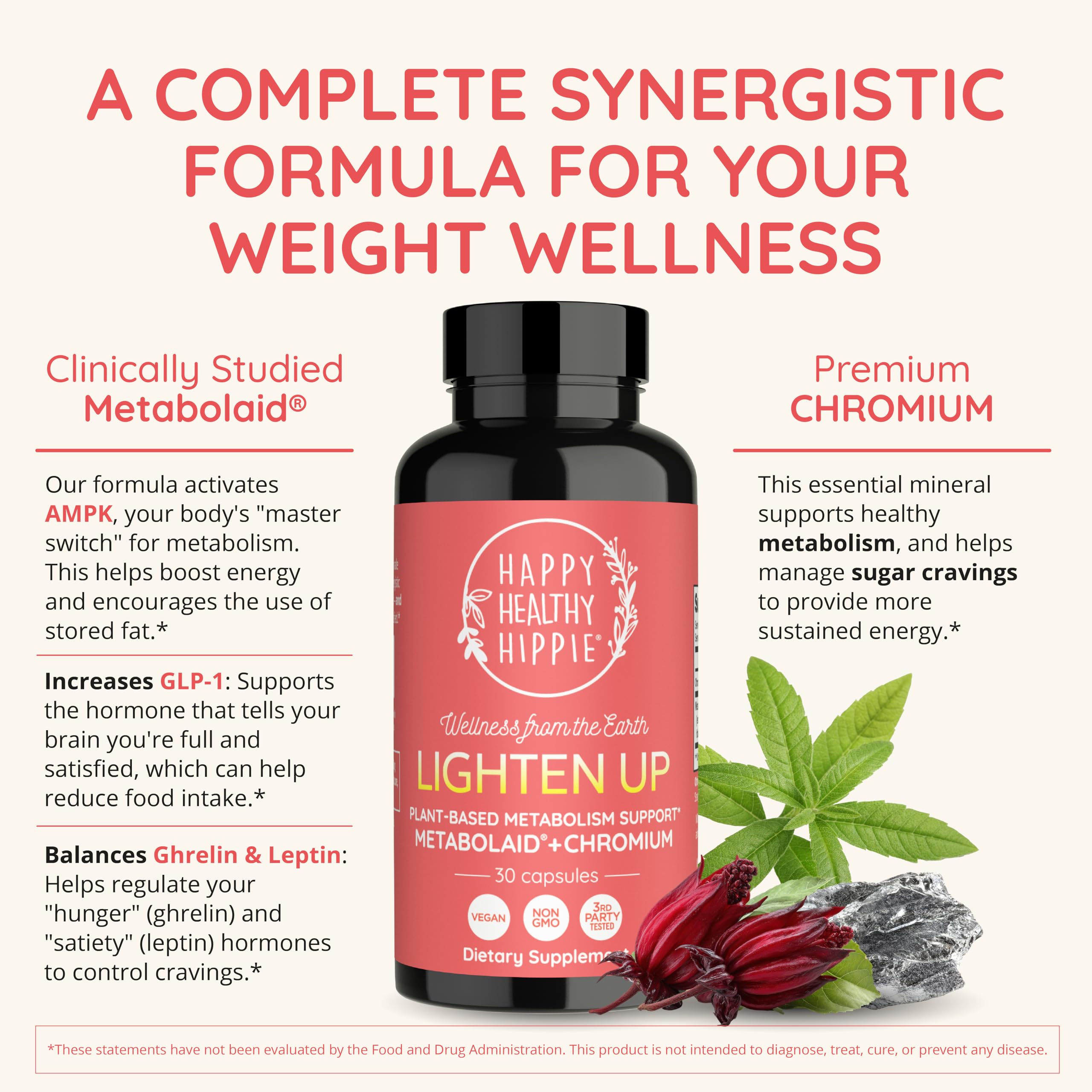 Happy Healthy Hippie GLP-1 Supplement (Metabolaid™ + Chromium) + Appetite Suppressant for Women | Metabolism Booster (AMPK) for Weight | Belly Fat Burner | Hunger & Cravings Control - 30 Vegan Caps Happy Healthy Hippie uk supplements