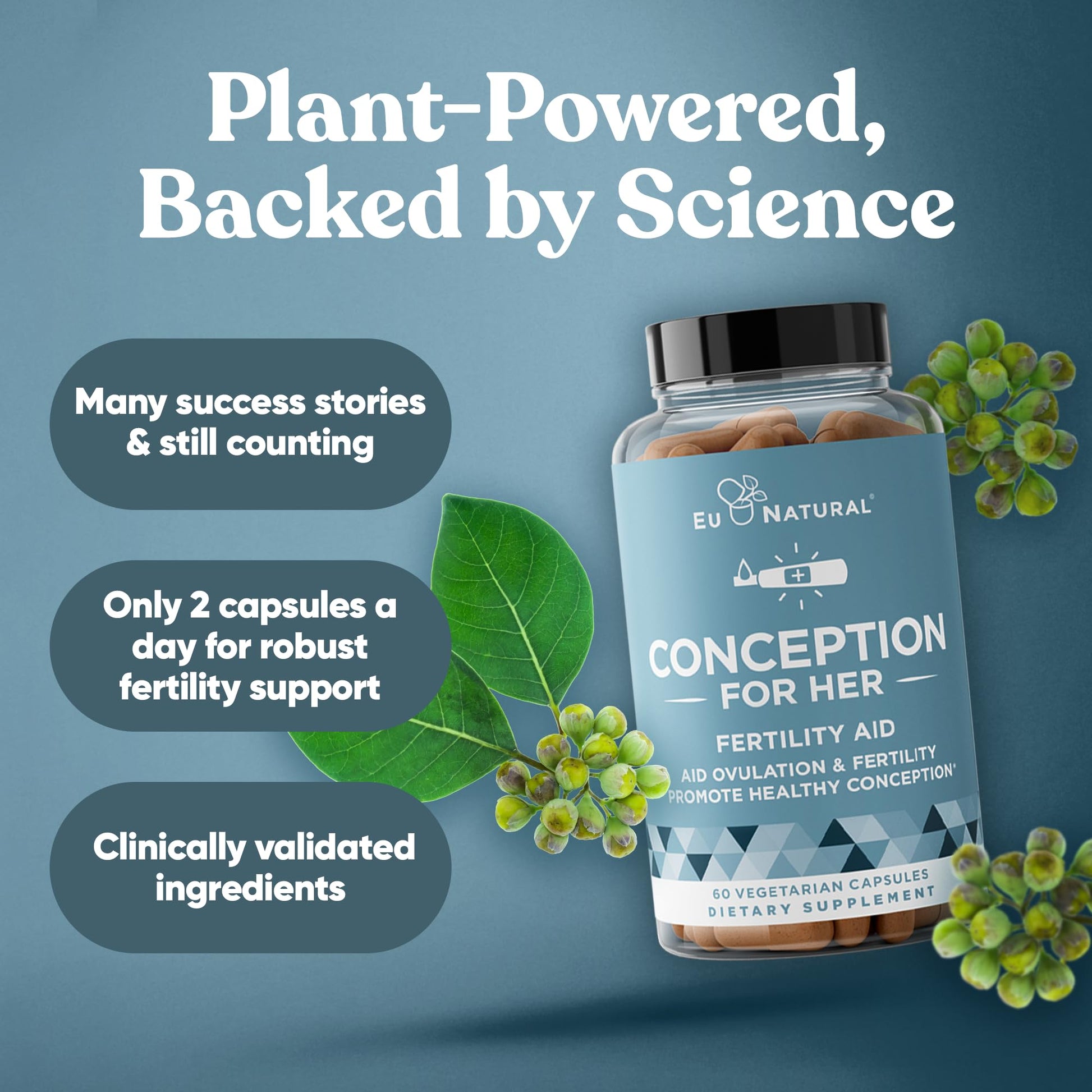 Eu Natural Conception for Her Fertility Supplements for Women - Ovulation, Hormonal Balance & Regular Cycle Support - Myo-Inositol, Folate, Folic Acid & Vitex - 60 Vegetarian Capsules Eu Natural uk supplements