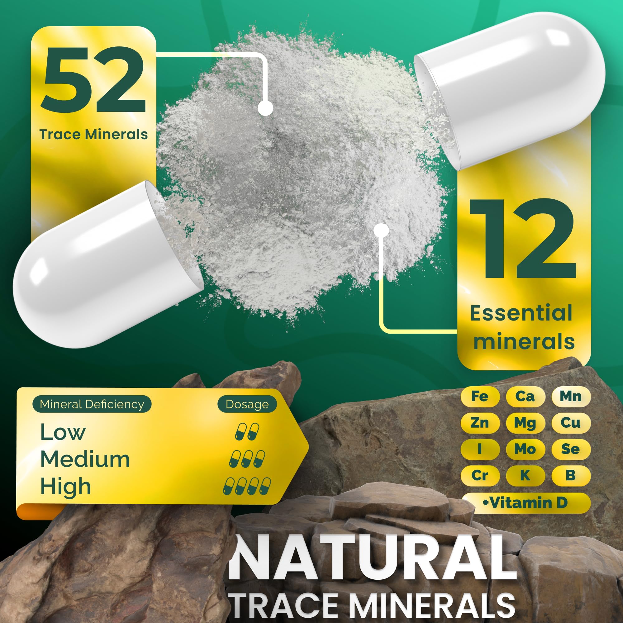 ADEO2 - Premium Blend of 52 Trace Minerals Complex with Essential Minerals in Chelated Form – All Natural and 100% Organic - 120 Capsules - Full Spectrum Ionic Mineral Blend - Safe for Women and Men ADEO2 uk supplements