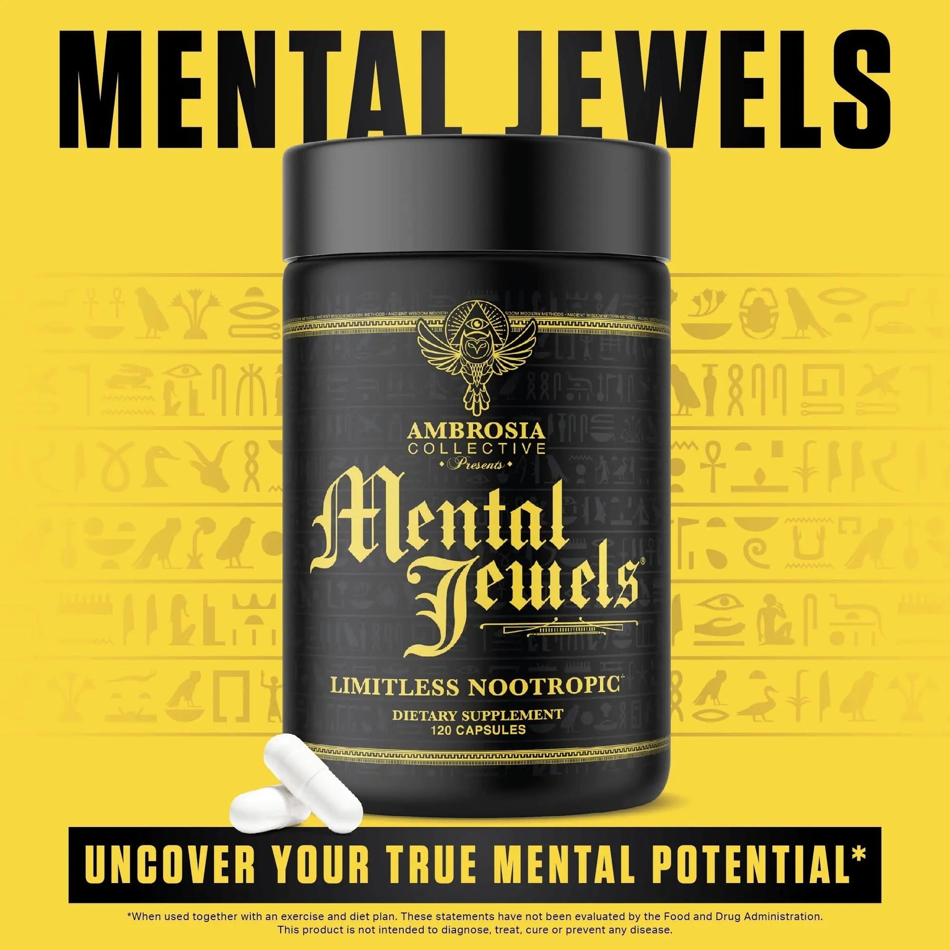 Ambrosia Mental Jewels (Capsules) - Cognitive Enhancer | Increase Memory, Communication Skills, Concentration & Focus | Alpha GPC, Choline, BaCognize Ambrosia uk supplements