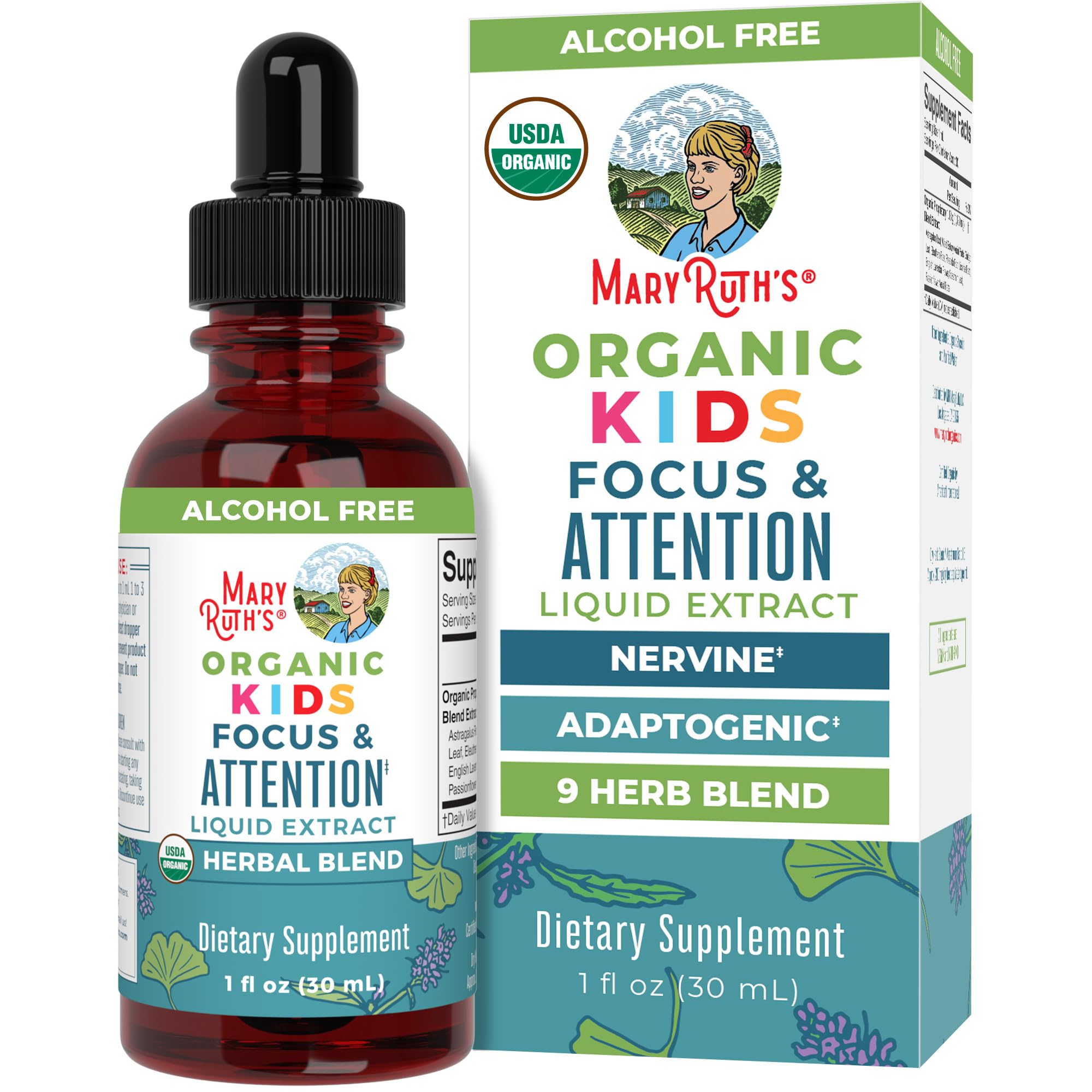 MaryRuth Organics Kids Focus & Attention Drops | USDA Organic Drops | Ginkgo Biloba | Rhodiola Root & Licorice Root | Adaptogenic | Calm | Vegan | Non-GMO | Gluten Free | 30 Servings MARYRUTH'S uk supplements