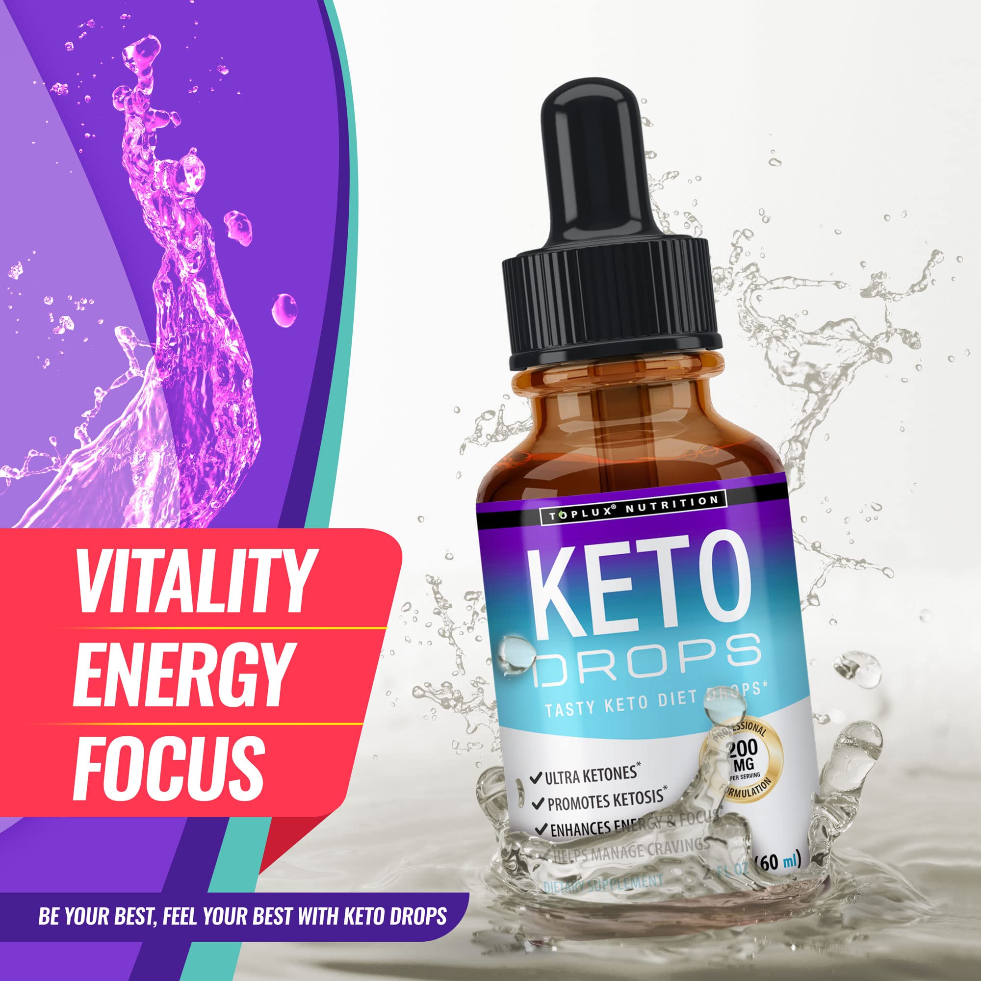 Keto Diet Drops Weight Loss Ketogenic Supplement - Premium Fat Burner Formula Toplux uk supplements