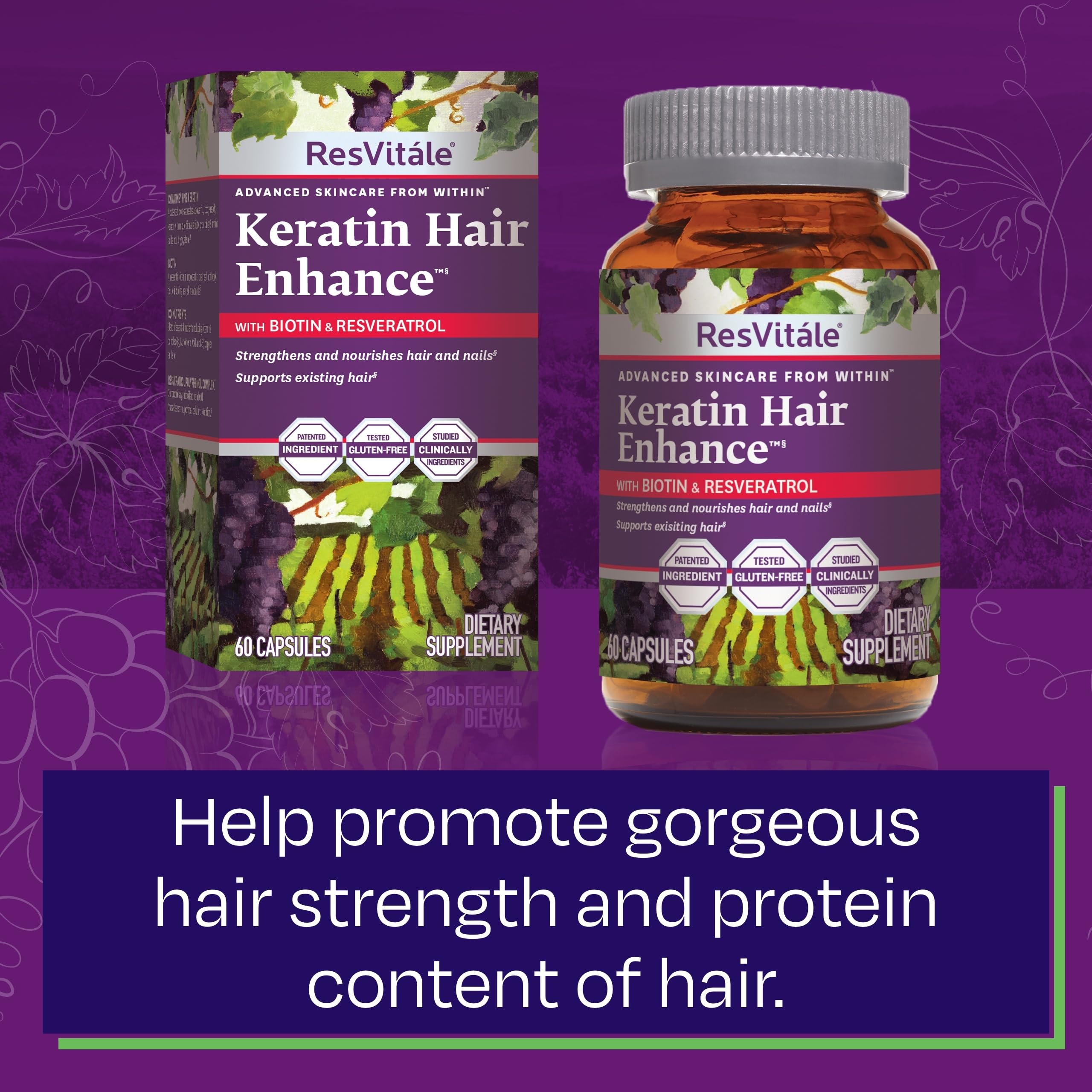 ResVitále Keratin Hair Enhance - Keratin Supplement for Hair Growth - 60 Capsules ResVitale uk supplements