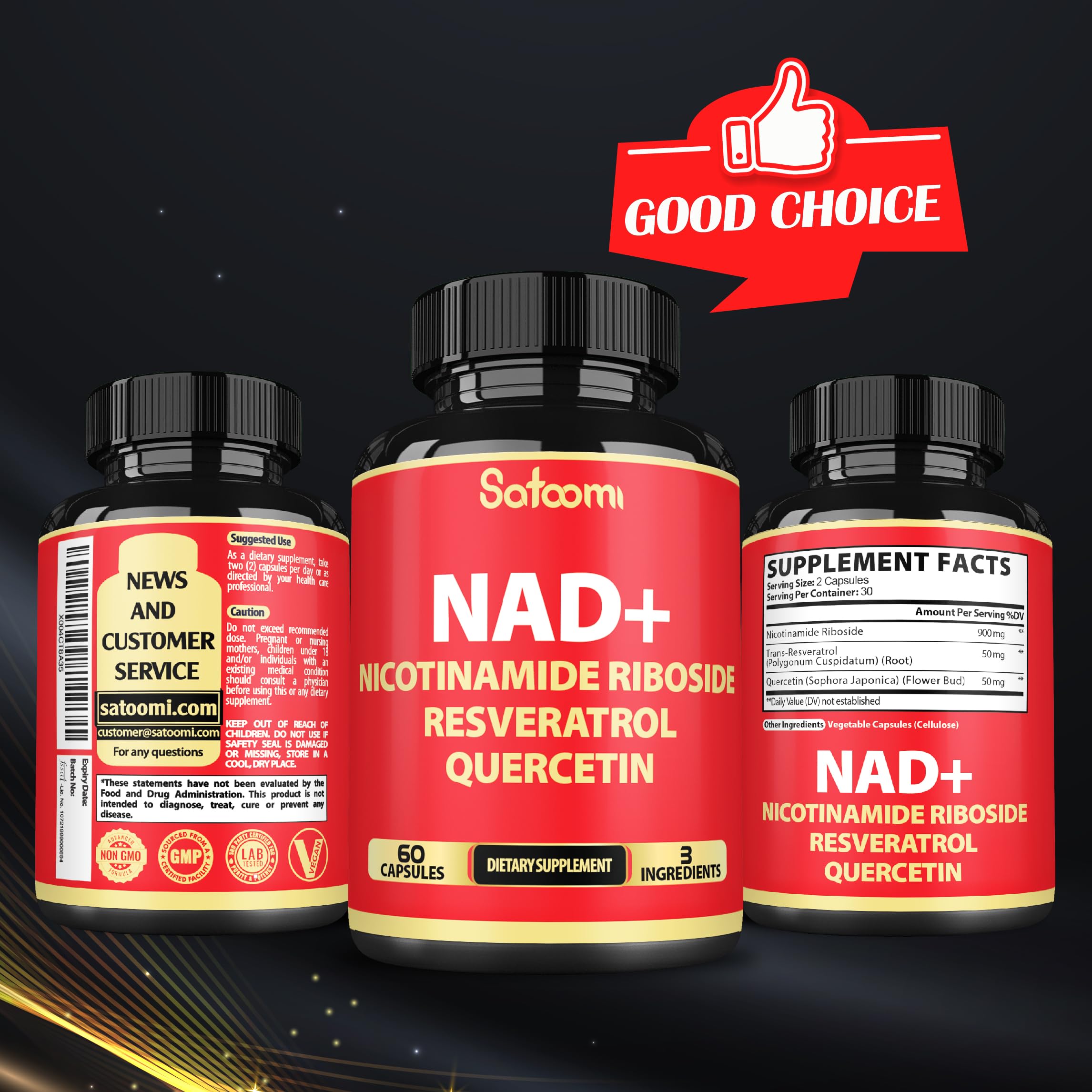 Satoomi NAD Supplement with Nicotinamide Riboside NR, Resveratrol, Quercetin - 60 Count - 30 Days Satoomi uk supplements