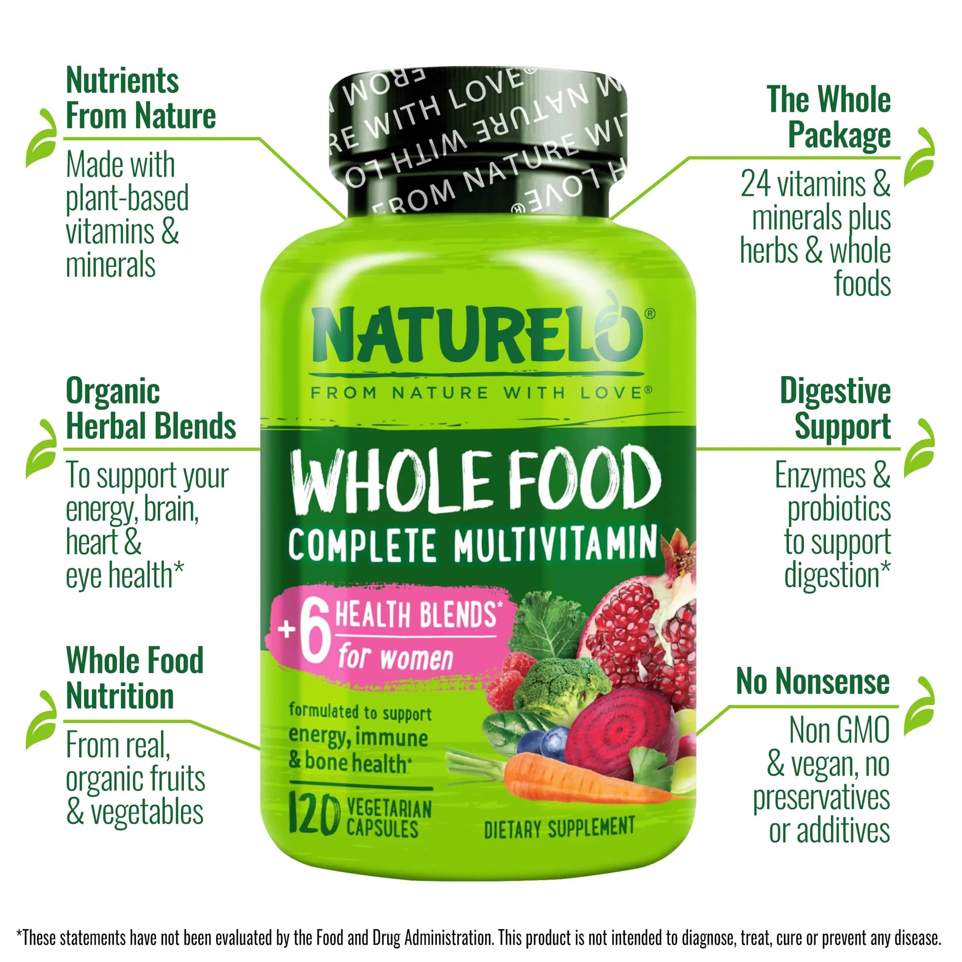 NATURELO Whole Food Multivitamin for Women - 120 Capsules and Whole Food Multivitamin for Men - 120 Capsules Bundle NATURELO uk supplements