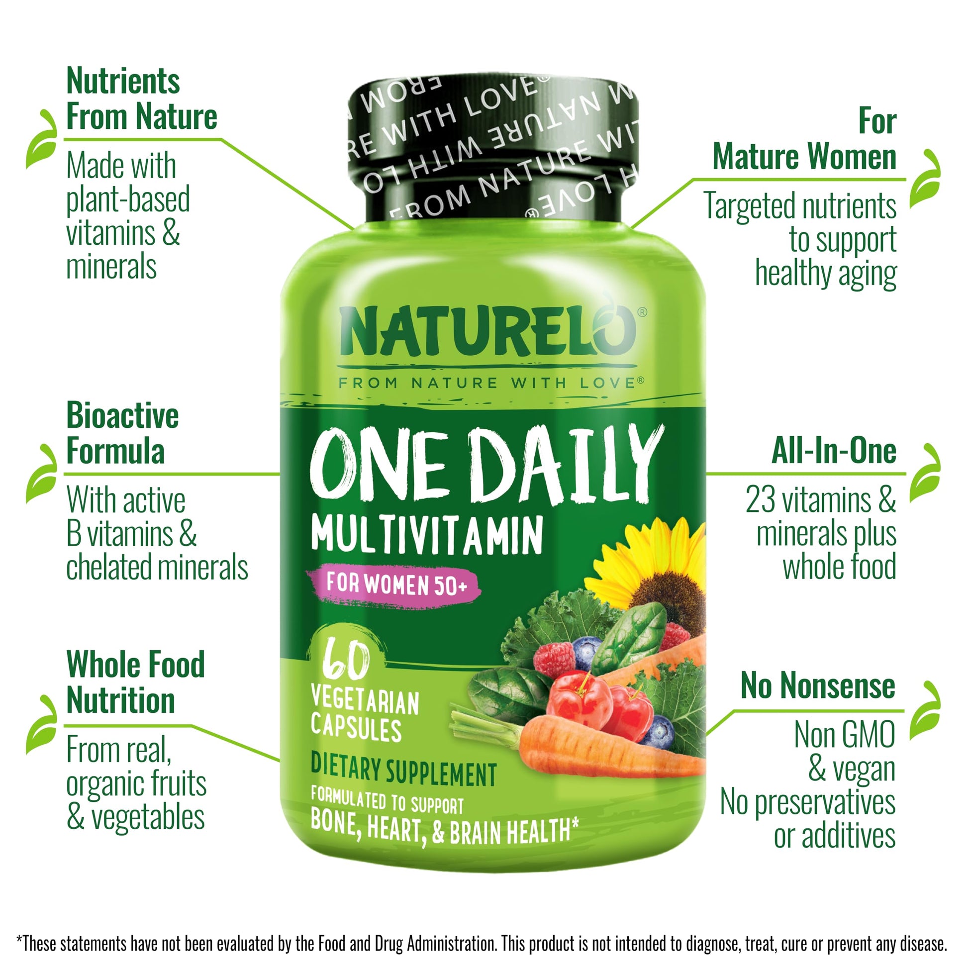 NATURELO One Daily Multivitamin for Women 50+ (Iron Free) - Menopause Support for Women Over 50 - Whole Food Supplement - Non-GMO - No Soy - 60 Capsules - 2 Month Supply NATURELO uk supplements