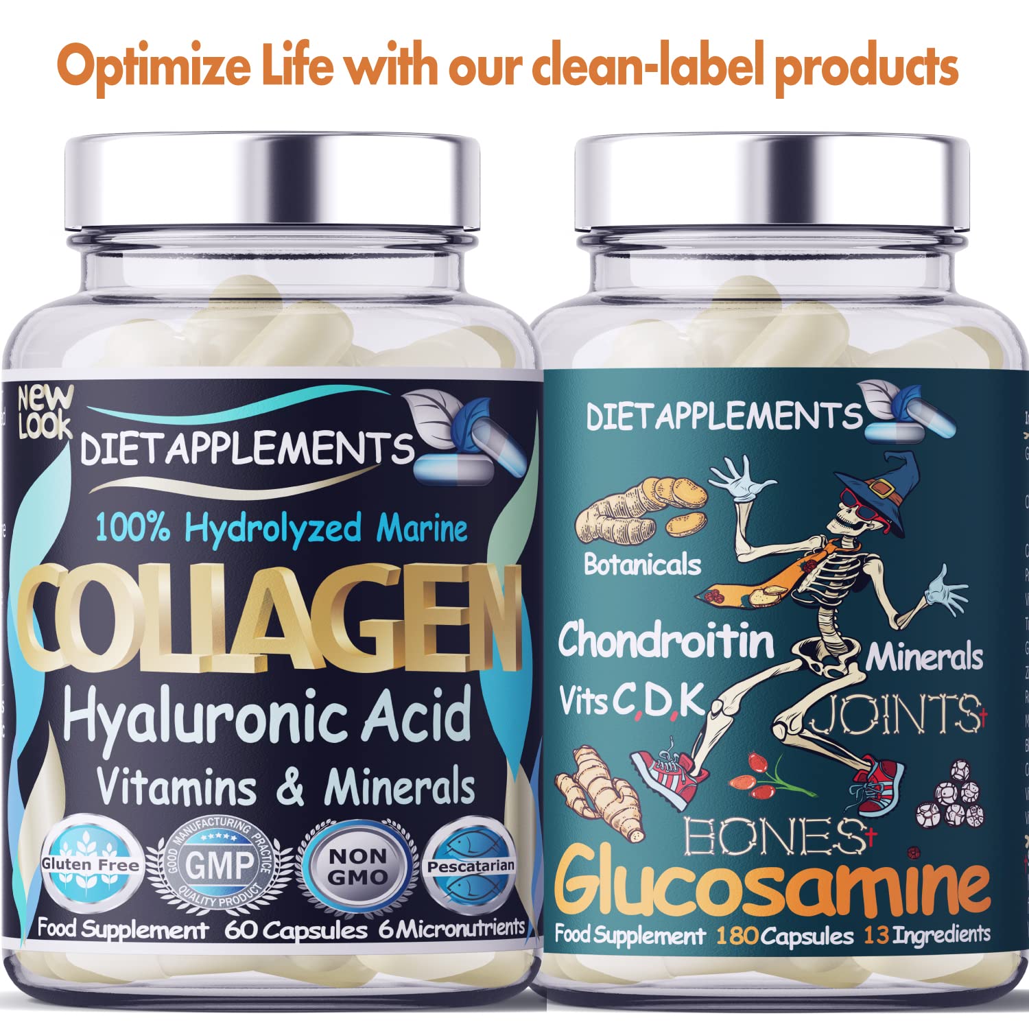 Marine Collagen Type 1&3 1000mg, Hyaluronic Acid 200mg/serving; Vitamin C, Zinc, Copper for Immune System Dietapplements uk supplements