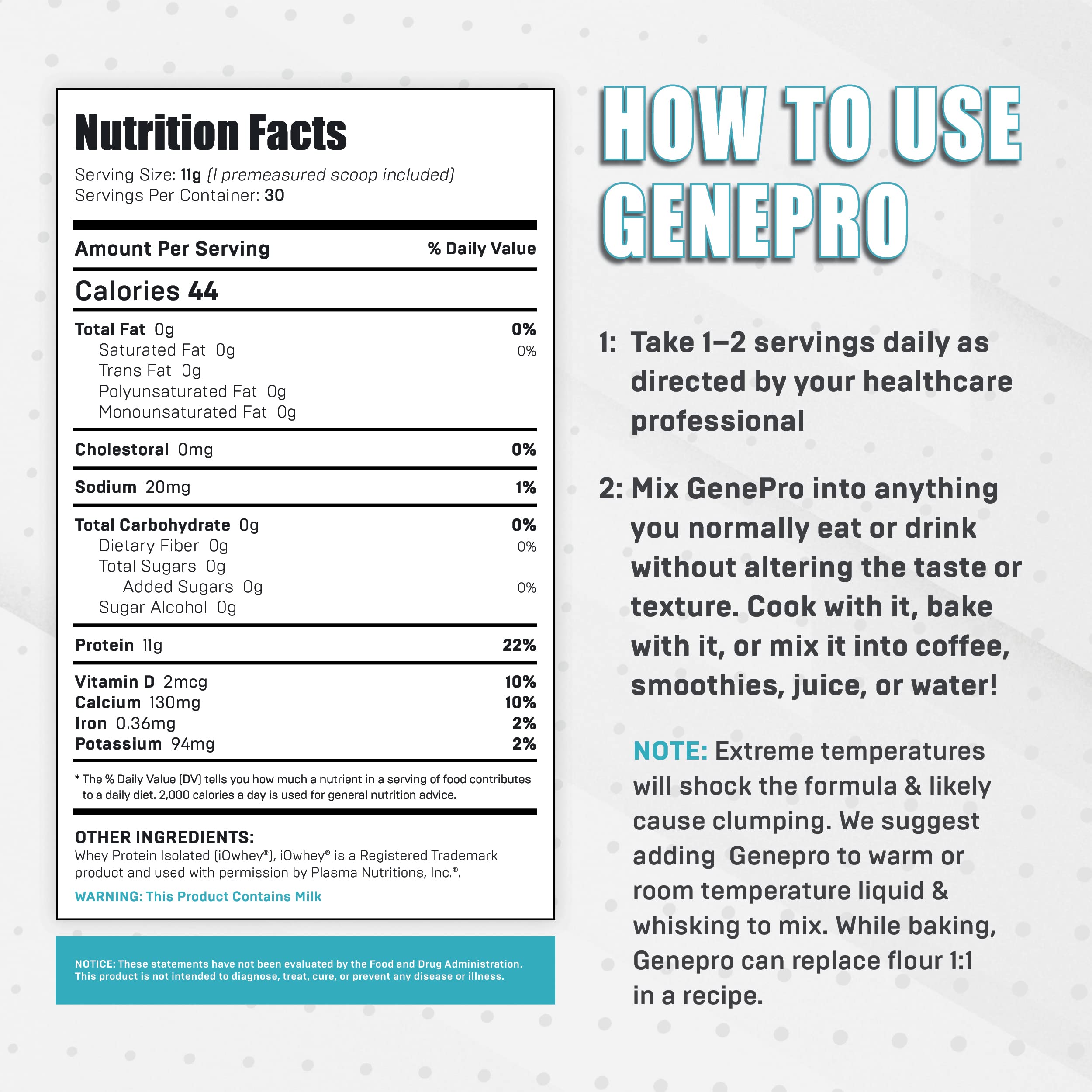 Genepro Unflavored Protein Powder - New Formula - Lactose-Free, Gluten-Free, & Non Genepro Gen. 3 The Protein Solution uk supplements