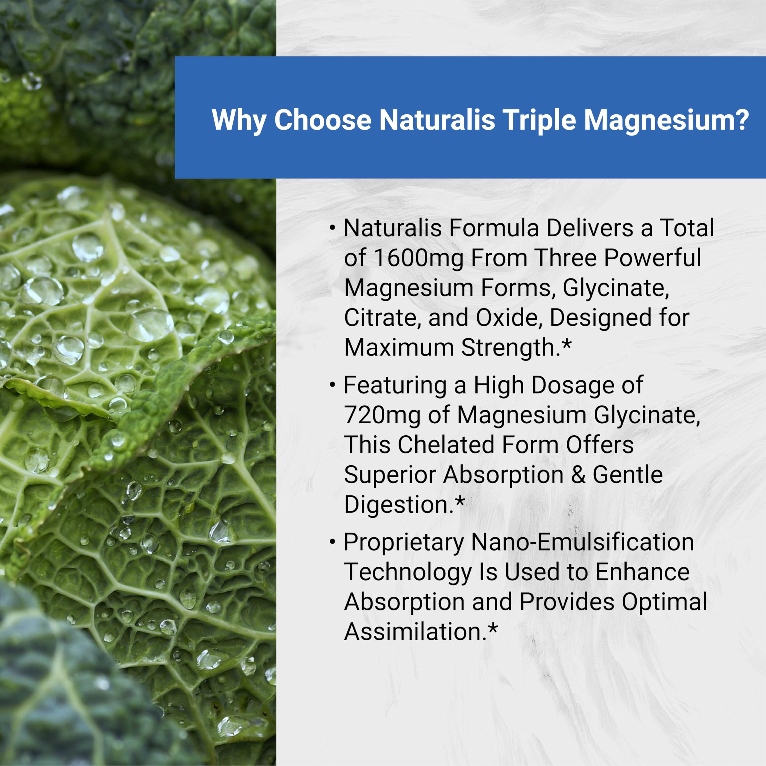 Naturalis Vegan Triple Magnesium Complex | Chelated Glycinate, Citrate & Oxide 1600mg Delivers 250mg Elemental Magnesium | Easily Absorbed for Stress, Muscle, Heart, Bone Support* | 60 Softgels Naturalis uk supplements