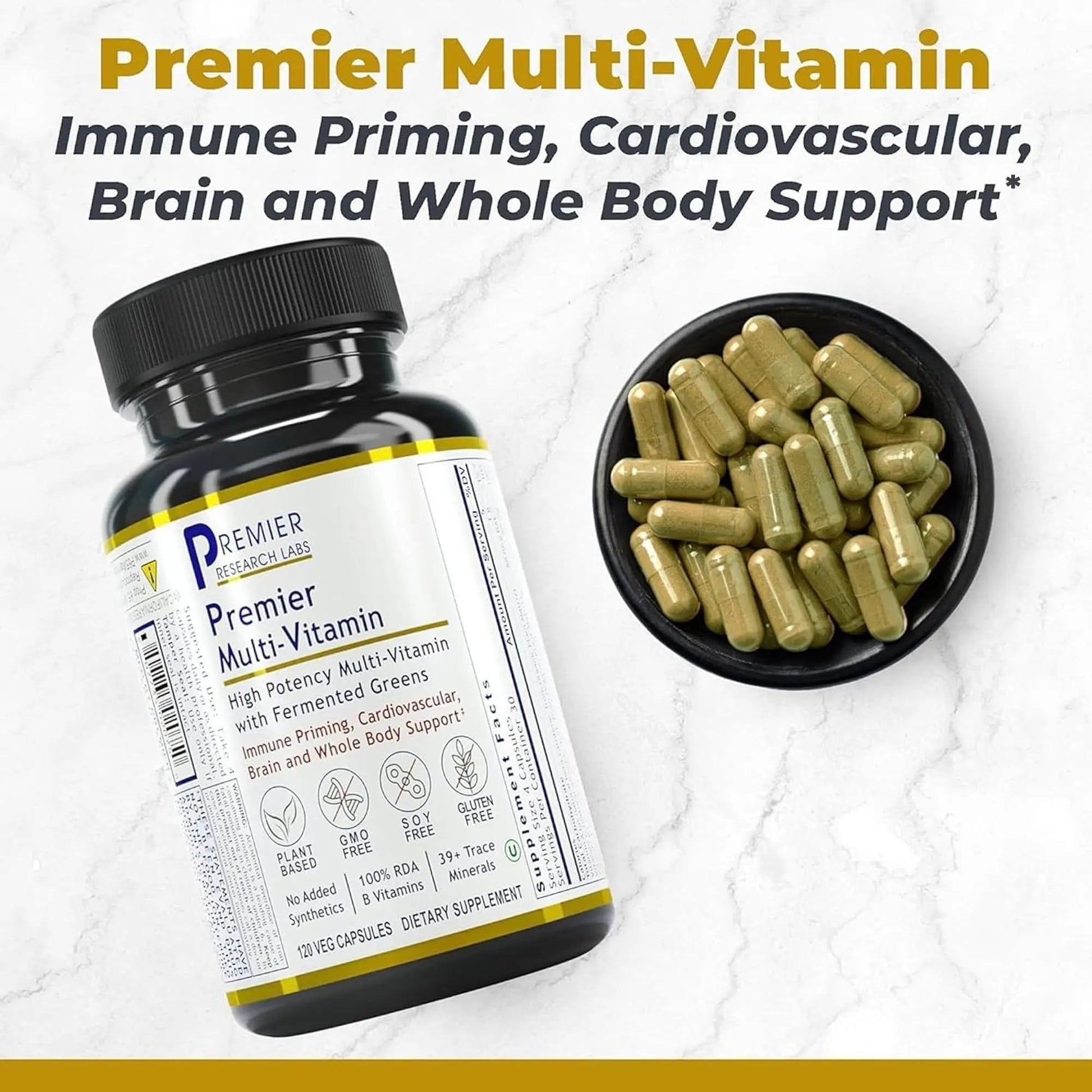 Premier Research Labs Multi-Vitamin - Immune, Brain & Heart Support | with Prebiotics and Postbiotics | Vegan Capsules for Men & Women Premier Research Labs uk supplements