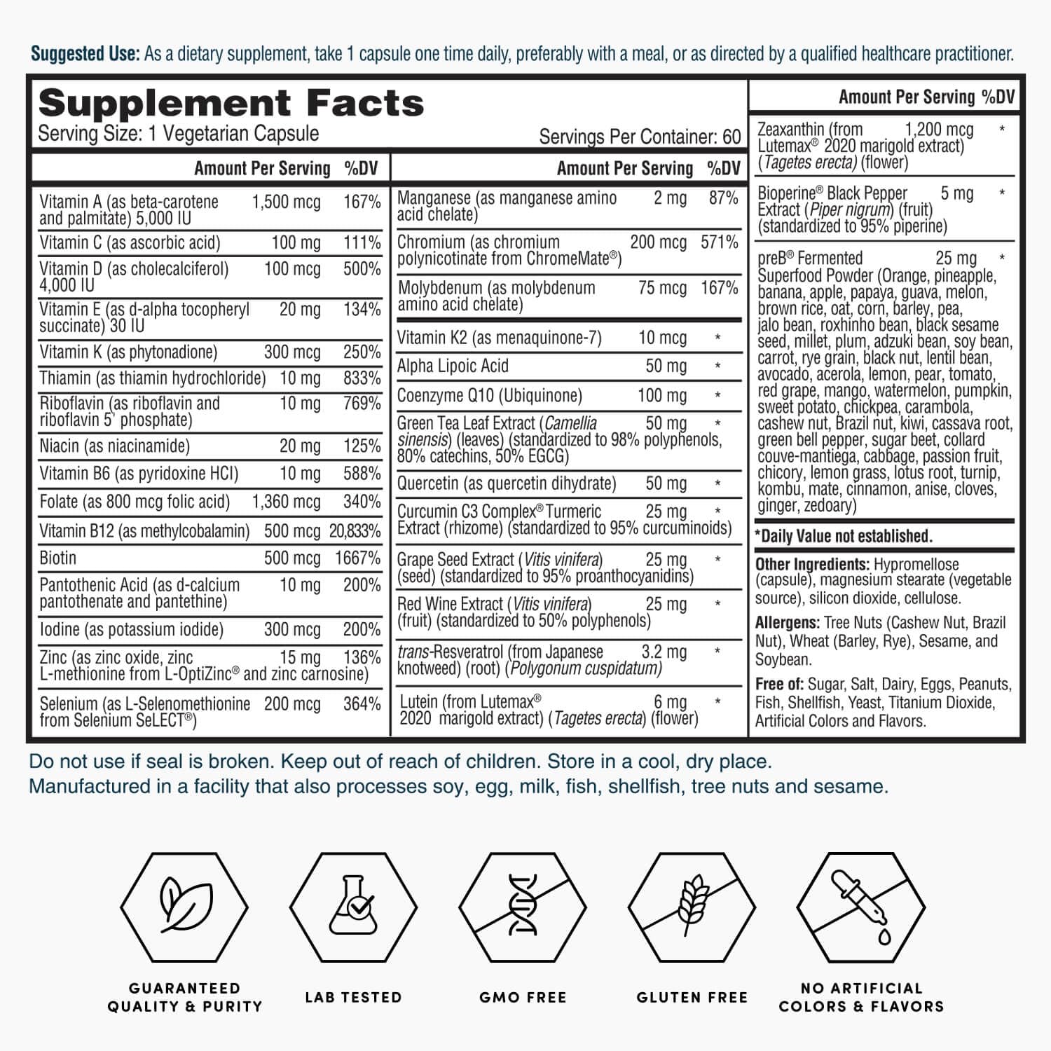 Nature's Lab Gold One Daily Multivitamin - Contains 19 Essential Vitamins & Minerals including Vitamin C, D3 & Zinc - 60 Capsules (2 Month Supply) Nature's Lab uk supplements