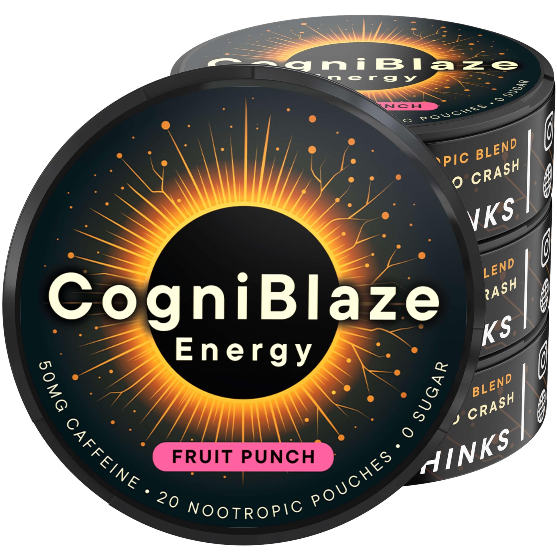 CogniBlaze Caffeine Pouches (Fruit Punch) | Nootropic Energy Pouches with 50mg Caffeine, Alpha GPC, L-Tyrosine & L-Theanine | Zero Sugar | No Artificial Sweeteners | 4 Pack (80 Total) CogniBlaze uk supplements