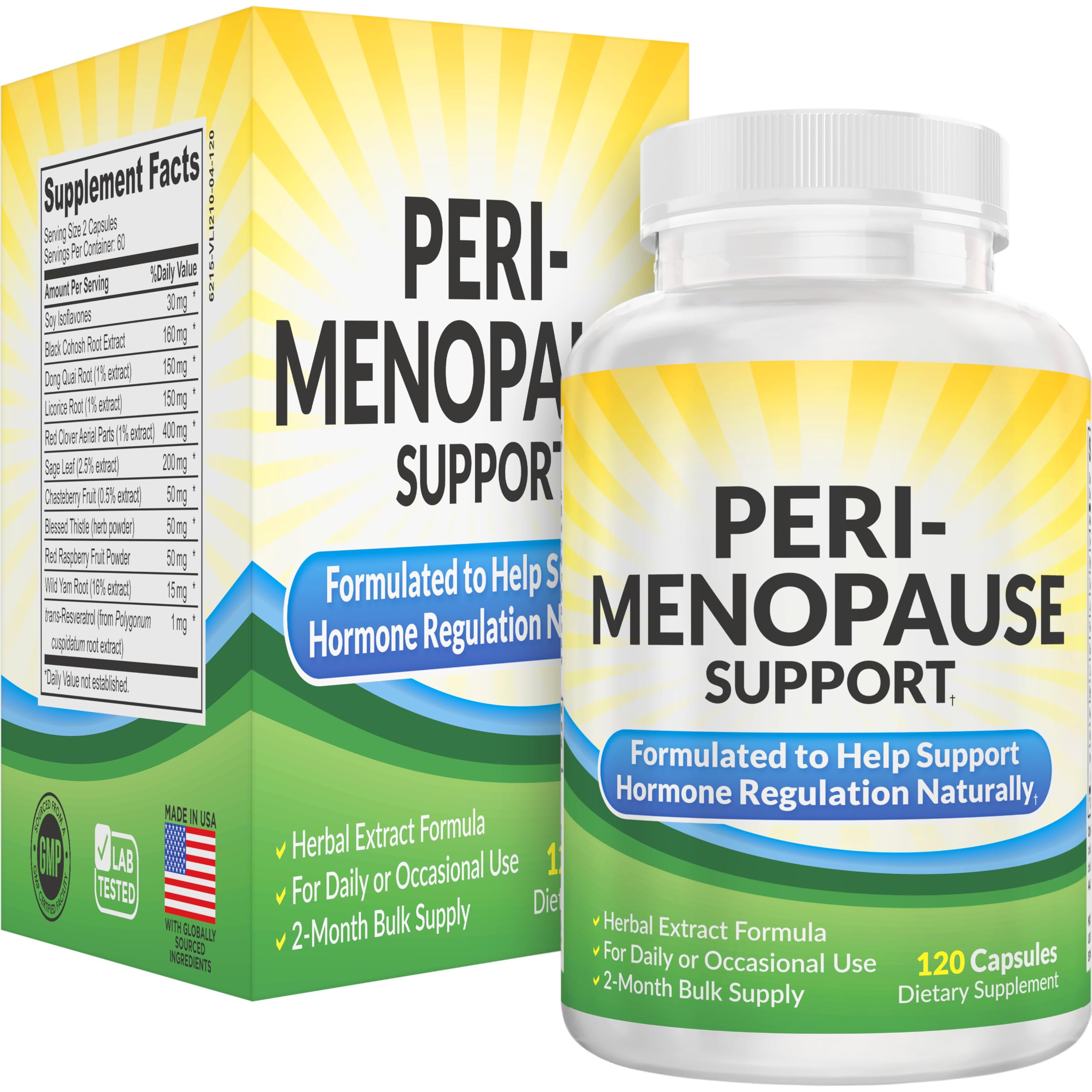 Perimenopause Support (2-Month) Supplement Blend | Women's Health & Hormone Support with 11 Herbs & Extracts | Female Hormonal Balance Supplements | 60-Day Bulk Supply | 120 Capsules Elevate Recovery Supplements uk supplements