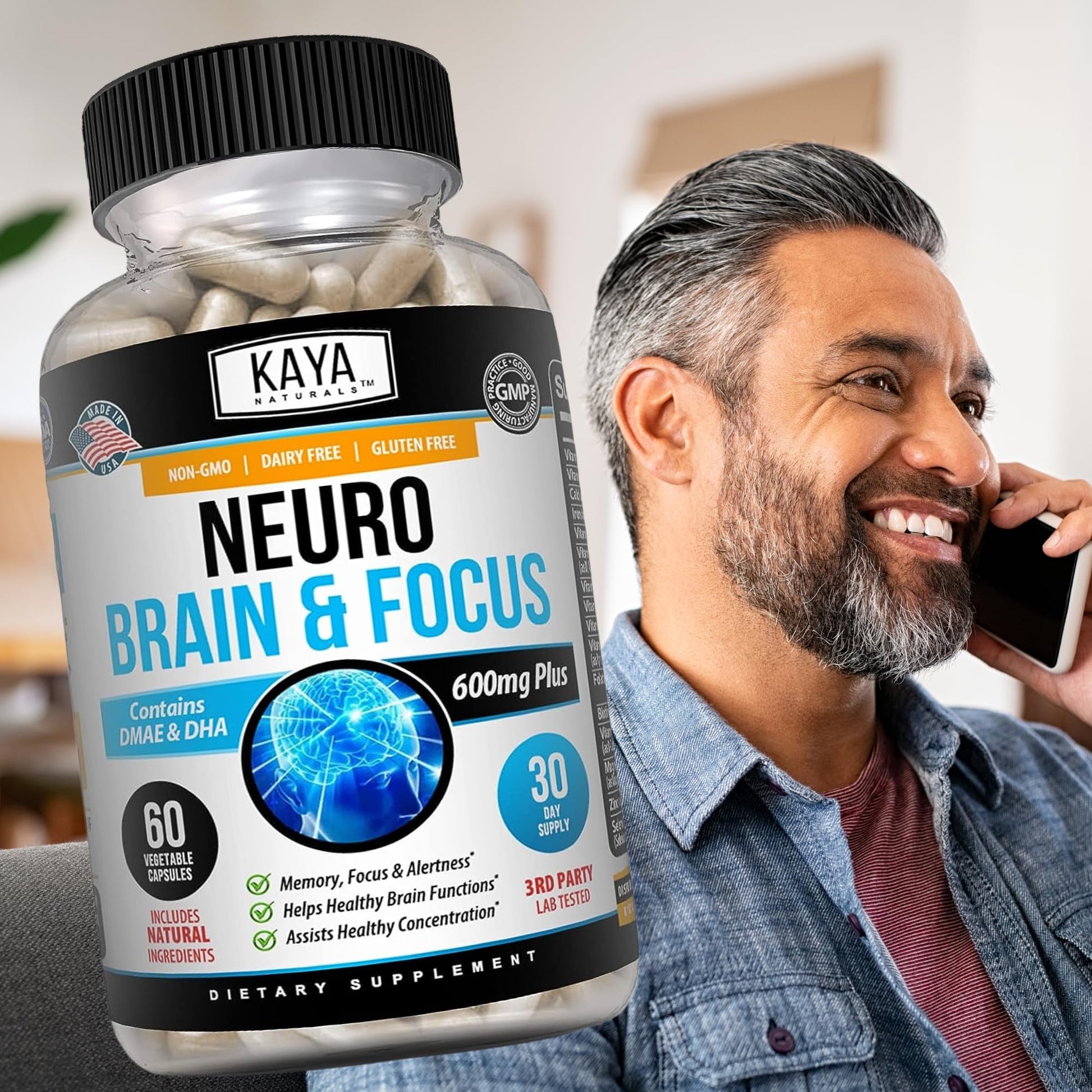 Kaya Naturals - Neuro Brain for Memory & Focus - Nootropic Energy Capsule - Nootropic Brain Support Supplement - Focus & Concentration & Learning Accuracy - Cognitive Function - 60 Count Kaya Naturals uk supplements