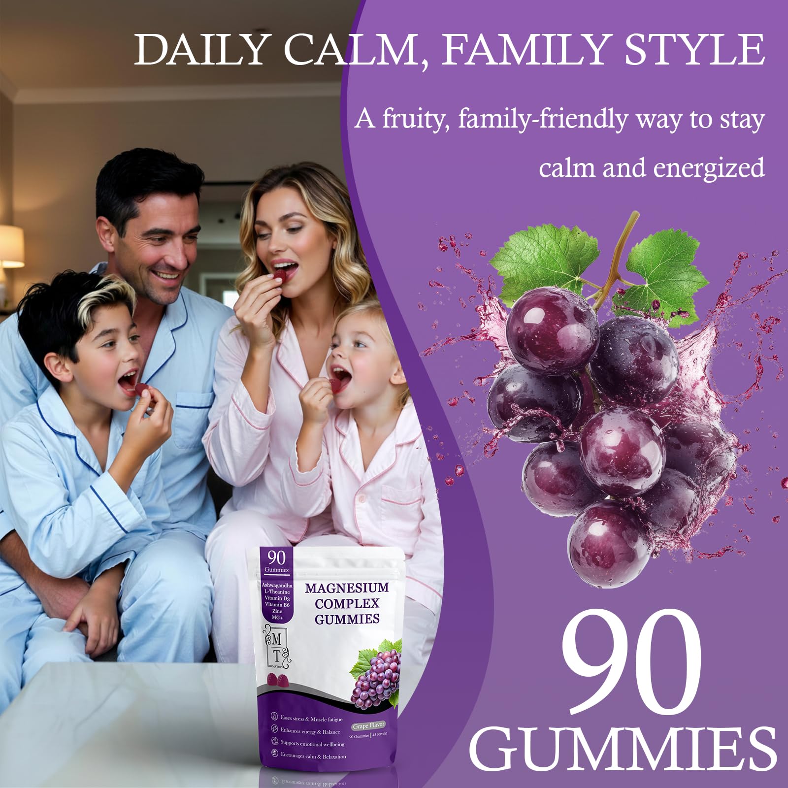 MATOP Magnesium Complex for Women Gummies - 8 in 1 Triple Magnesium Complex (Glycinate, Malate, Citrate) with L-Theanine, Ashwagandha, Vitamin D3, B6 & Zinc - Stress, Calm & Focus - 90 Vegan Gummies MATOP uk supplements