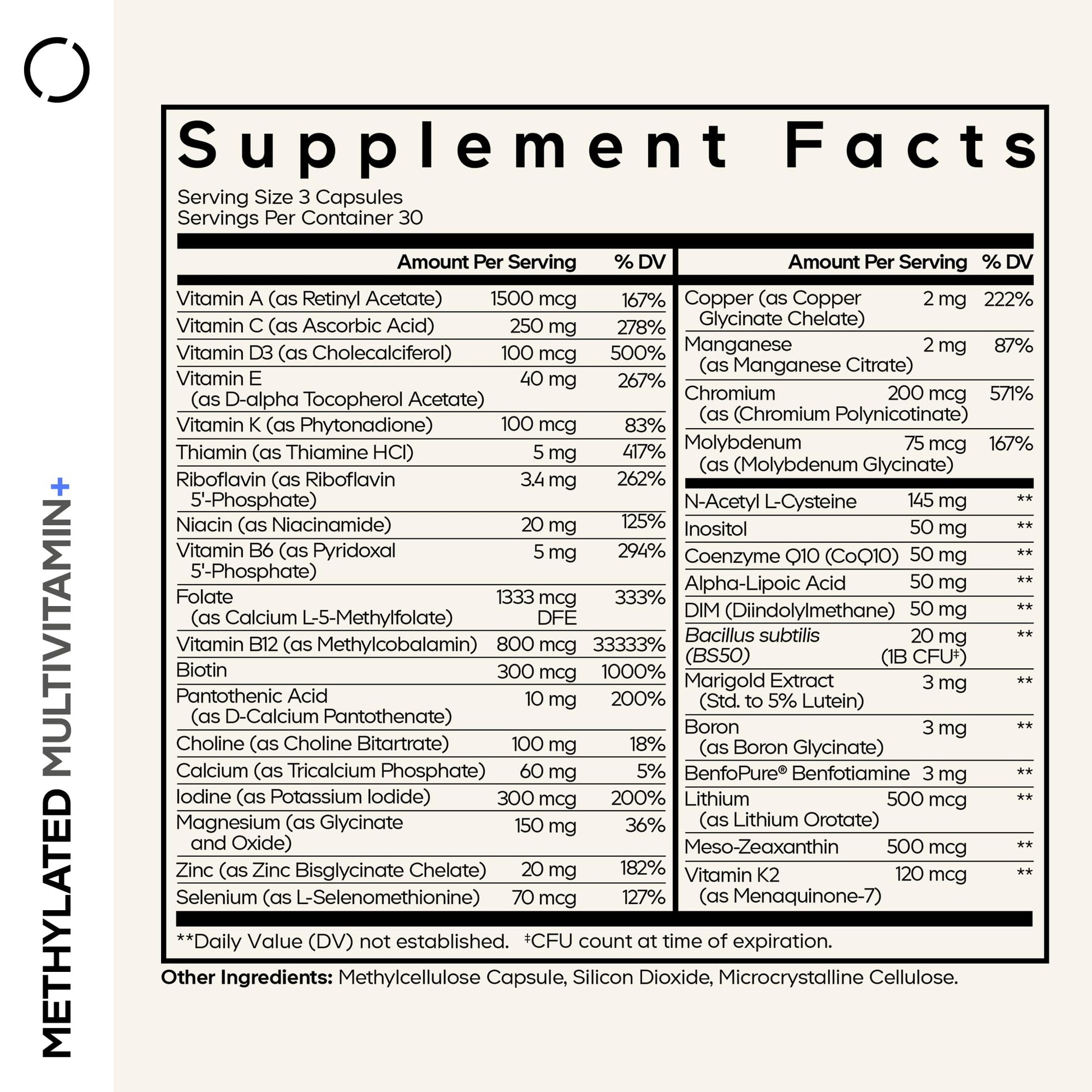 Codeage Methylated Multivitamin Supplement - B-Vitamin, Vitamins A, C, D, E, K2, B12 Methylcobalamin - L-Methylfolate - Magnesium, CoQ10, DIM, Probiotics, Benfotiamine, Lithium, Calcium - 90 Capsules Codeage uk supplements
