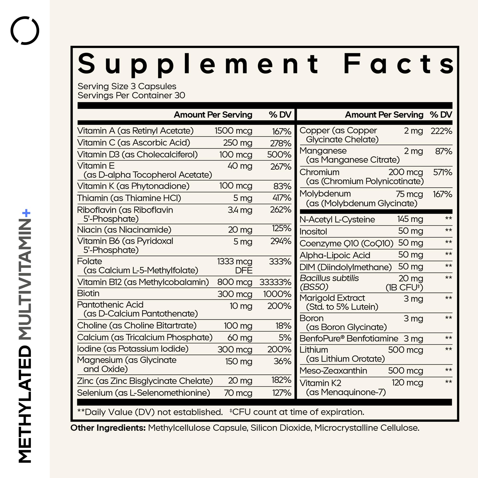 Codeage Methylated Multivitamin Supplement - B-Vitamin, Vitamins A, C, D, E, K2, B12 Methylcobalamin - L-Methylfolate - Magnesium, CoQ10, DIM, Probiotics, Benfotiamine, Lithium, Calcium - 90 Capsules Codeage uk supplements
