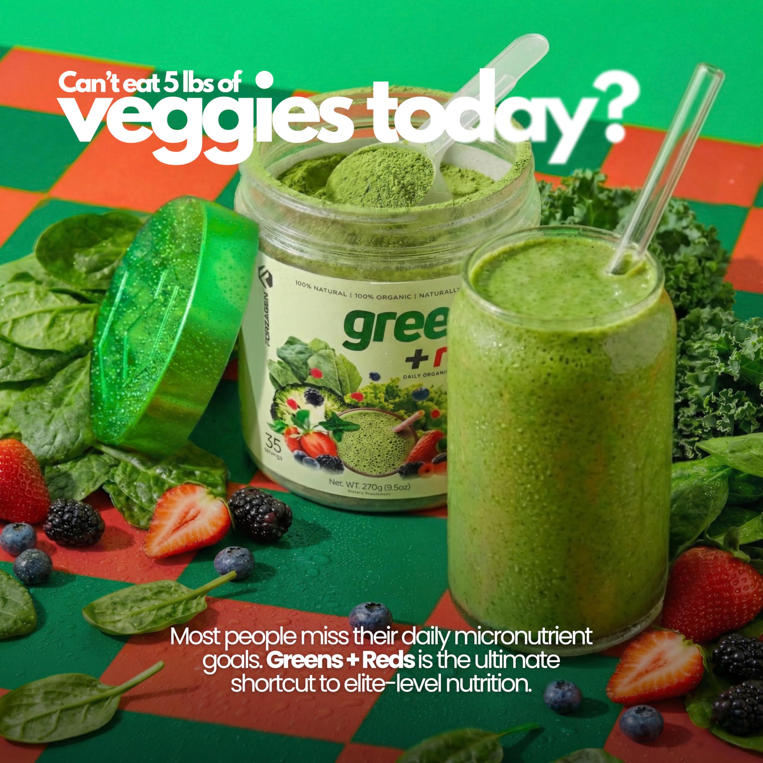 Forzagen Vegan Greens & Reds Superfood Powder - Organic Super Greens Powder | Premium Veggie Powder Supplement | 35 Servings Reds and Greens Superfood Powder Forzagen uk supplements