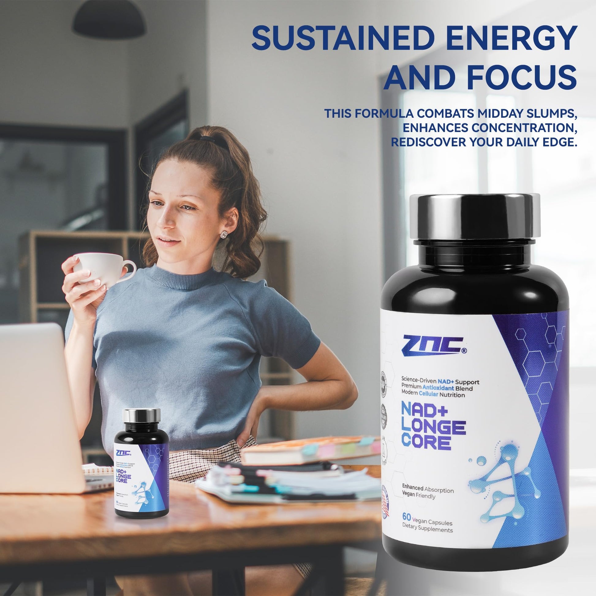 ZNC®10-in-1 NAD+ Supplement with Liposomal NAD, Urolithin A & Resveratrol for Energy & Cellular Repair - 60 Vegan Capsules ZNC uk supplements