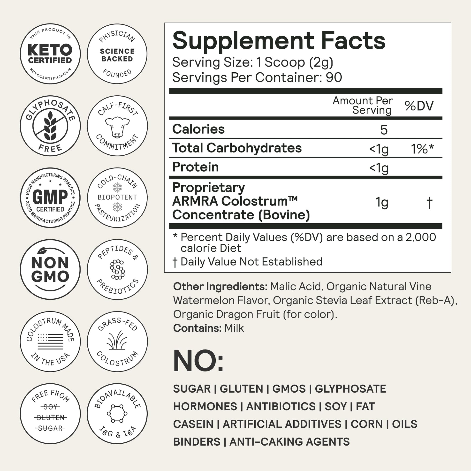 ARMRA Colostrum Powder | Vine Watermelon | Gut Health & Bloating | Skin & Hair | Immunity | Keto, Gluten & Fat-Free | 90 Servings ARMRA uk supplements