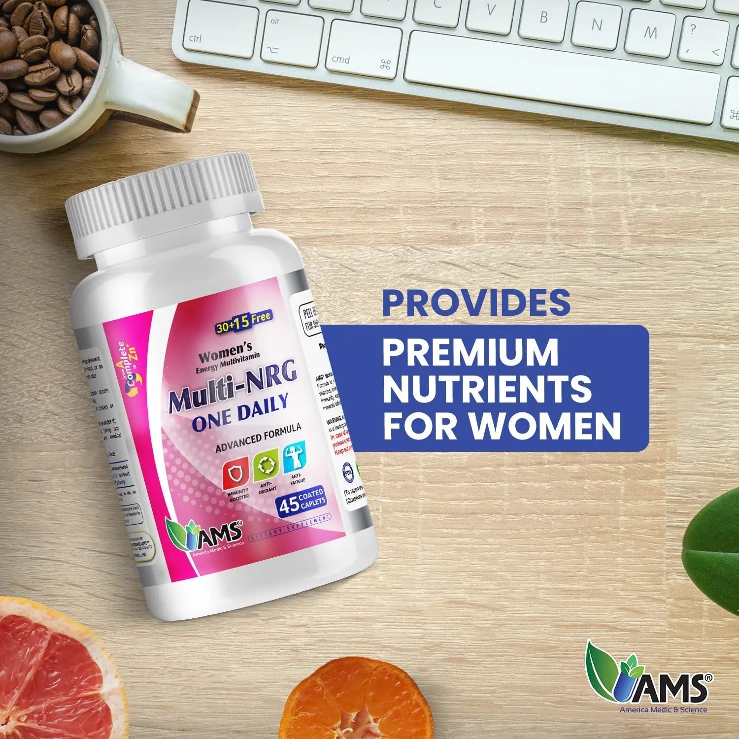 America Medic & Science Multivitamins for Women, Multi-NRG, 45 Coated Caplets, One Daily, Immune Support Supplements, Vitamin C & B Complex America Medic & Science uk supplements