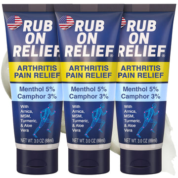 RUB ON RELIEF Arthritis Pain Relief Cream – 10-in-1 Non-Greasy Joints Pain Cream for Knees, Back, Neck, Hands, & Muscle Aches with Menthol, Camphor, Arnica, MSM & Turmeric Up to 8 Hours, 3oz (3 Pack) RUB ON RELIEF uk supplements