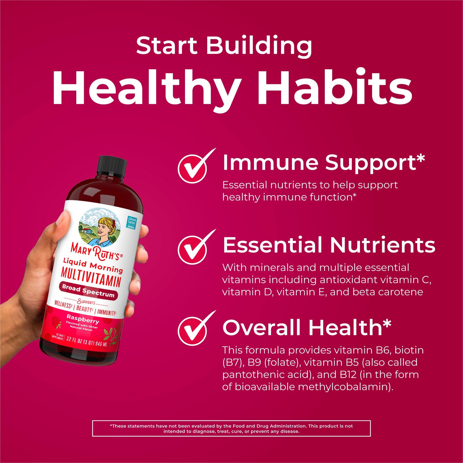 MARYRUTH'S Liquid Morning Multivitamin for Women, Men & Kids | Vitamin A C D E B6 B12 Biotin Zinc | Beauty | Vegan | Non-GMO | Gluten Free | 32 Servings MARYRUTH'S uk supplements