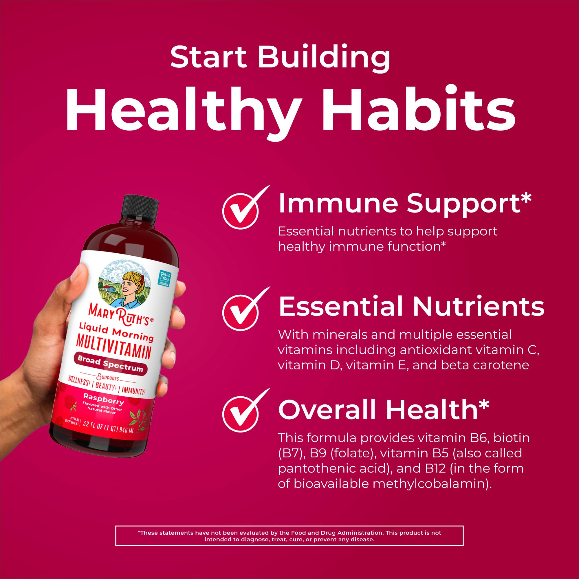 MARYRUTH'S Liquid Morning Multivitamin for Women, Men & Kids | Vitamin A C D E B6 B12 Biotin Zinc | Beauty | Vegan | Non-GMO | Gluten Free | 32 Servings MARYRUTH'S uk supplements