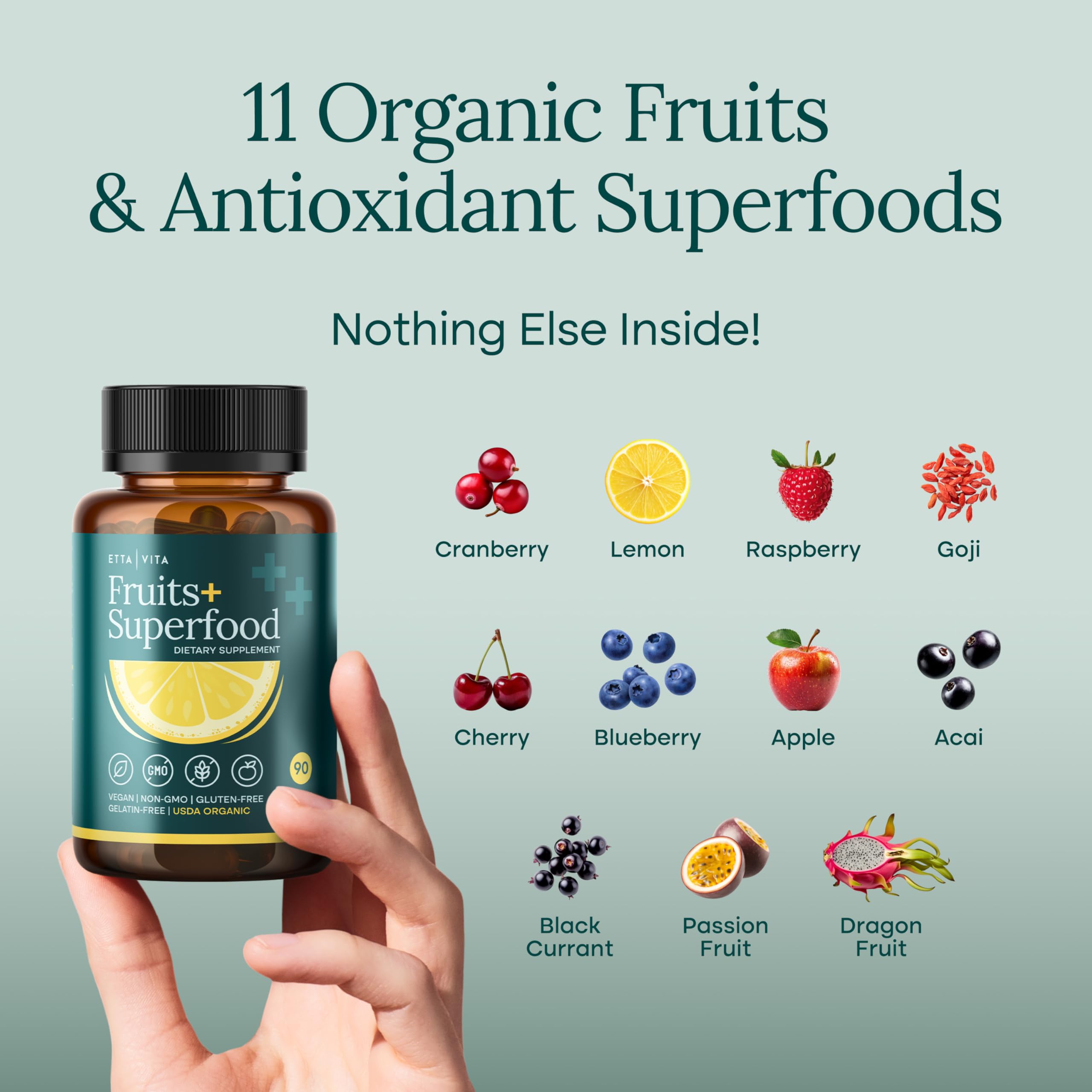 100% Organic Fruits and Veggies Supplement (USDA Organic - Made in USA) 180 Potent Fruits and Vegetable Capsules for Energy Boost & Daily Fruit and Vegetable Vitamins - Vegan, Non-GMO, Gluten-Free Etta Vita uk supplements