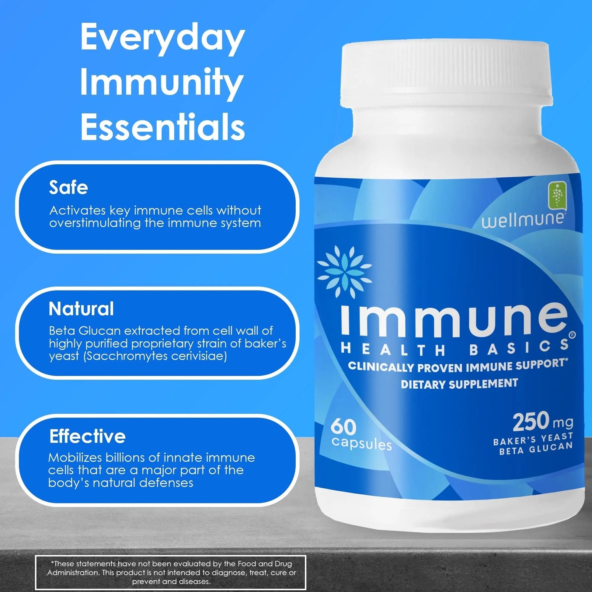 Immune Health Basics Ultra Strength Immunity - Clinically Proven Immune Support - Wellmune Highly Purified Beta Glucan - Gluten-Free, Non-allergenic Immune Health Basics uk supplements
