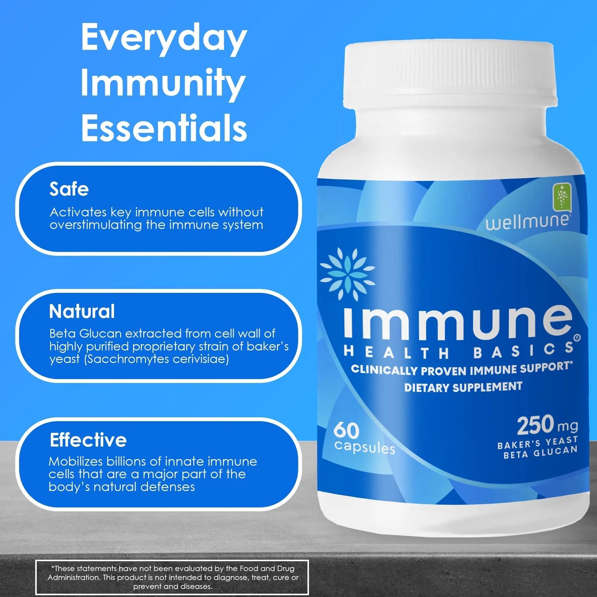 Immune Health Basics Ultra Strength Immunity - Clinically Proven Immune Support - Wellmune Highly Purified Beta Glucan - Gluten-Free, Non-allergenic Immune Health Basics uk supplements