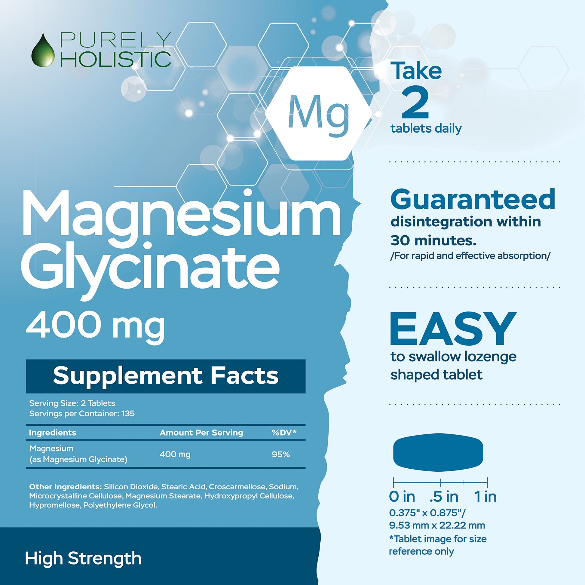 Magnesium Glycinate 400mg - 270 Magnesium Tablets (not Capsules) - 400 mg Elemental Magnesium - Highly Bioavailable - Vegan and Vegetarian - for Improved Sleep, Stress Relief & Cramp Defense Purely Holistic uk supplements