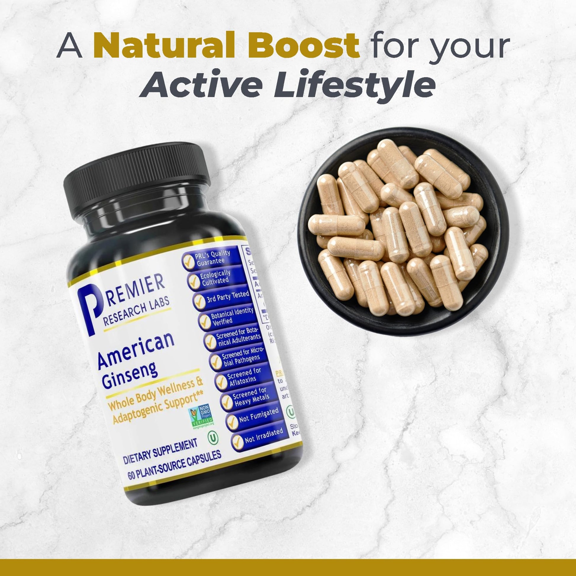 Premier Research Labs American Ginseng Supplement - American Ginseng Capsules, Herbal Ginseng Root Pills, North American Ginseng Herb Extract, Calming Energy Supplement - 60 Plant-Based Capsules Premier Research Labs uk supplements