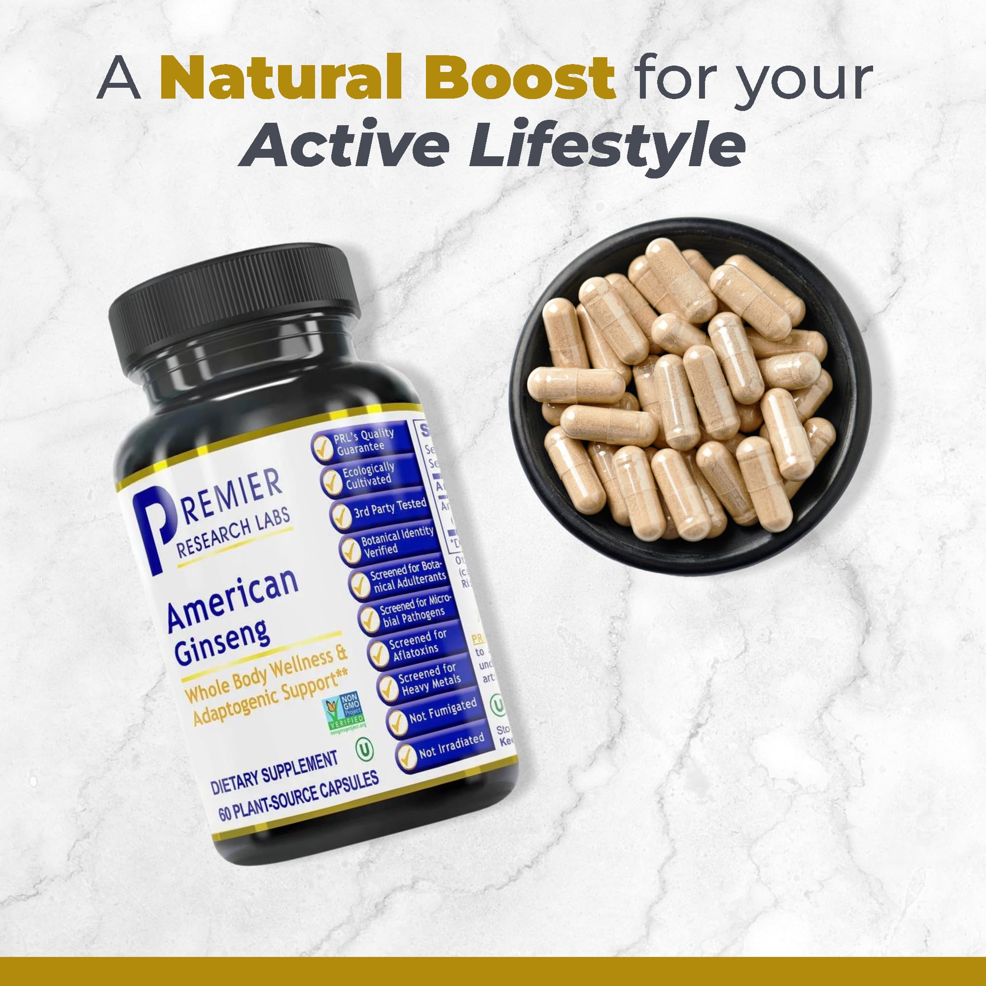 Premier Research Labs American Ginseng Supplement - American Ginseng Capsules, Herbal Ginseng Root Pills, North American Ginseng Herb Extract, Calming Energy Supplement - 60 Plant-Based Capsules Premier Research Labs uk supplements